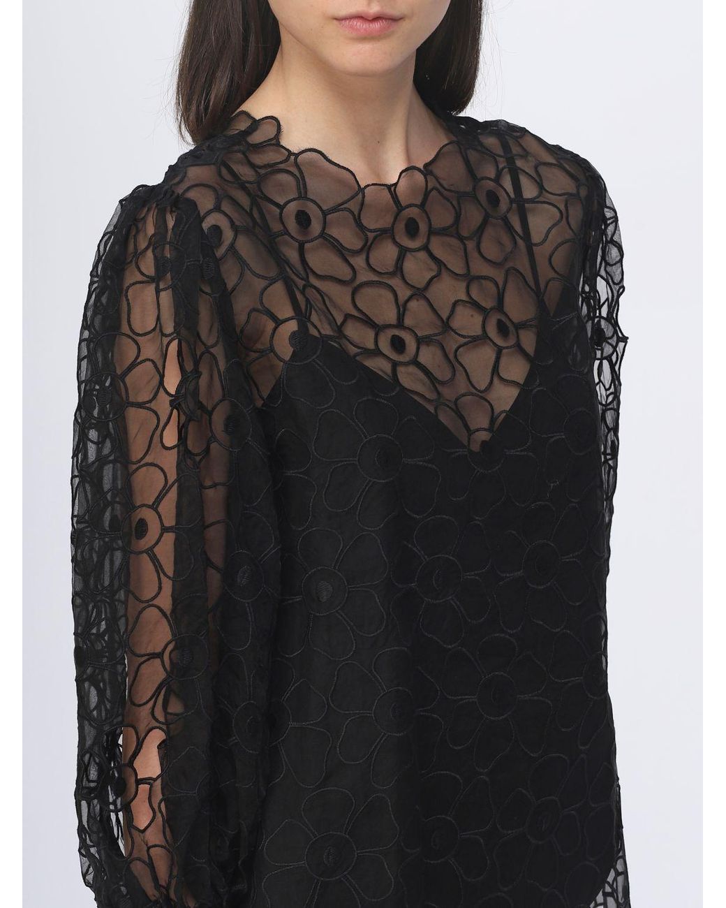RED Valentino Black Floral Embroidered Blouse