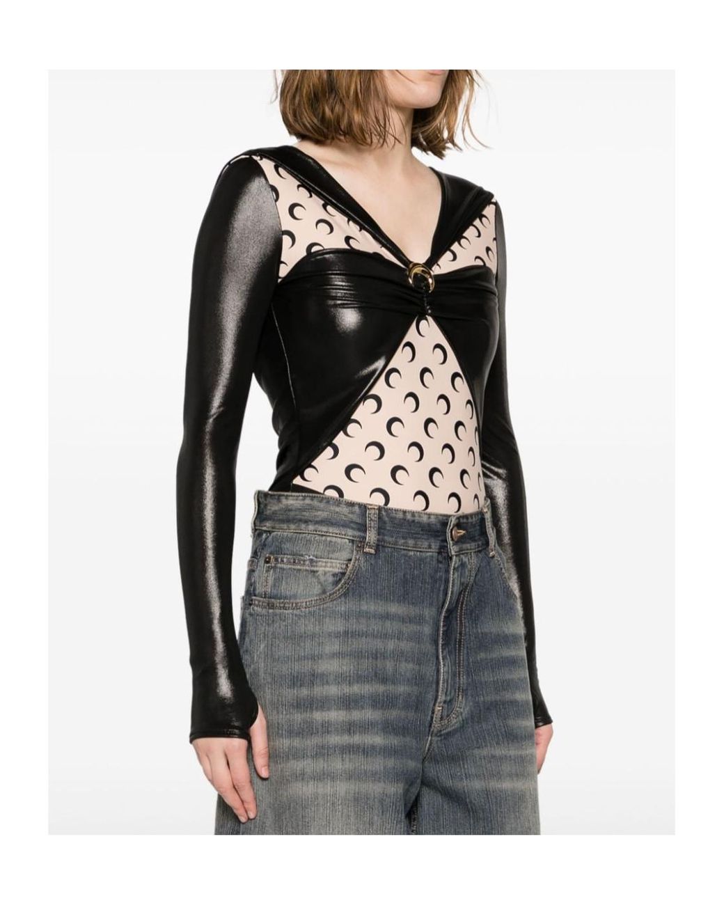 MARINE SERRE Black Draped Bodysuit