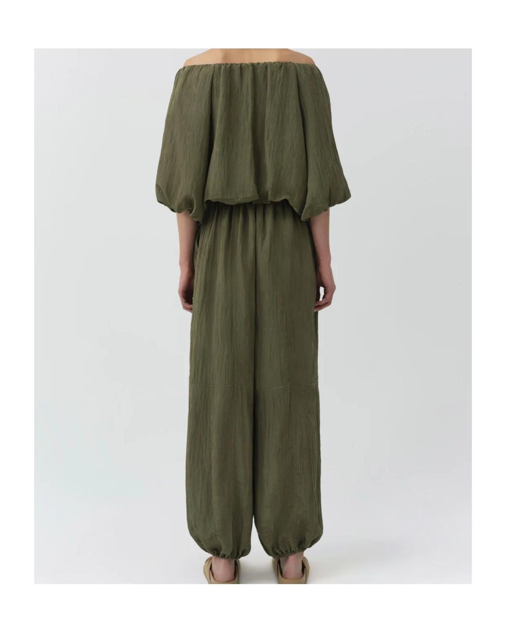 Jonathan Simkhai Green Cropped Puff-Sleeve Top