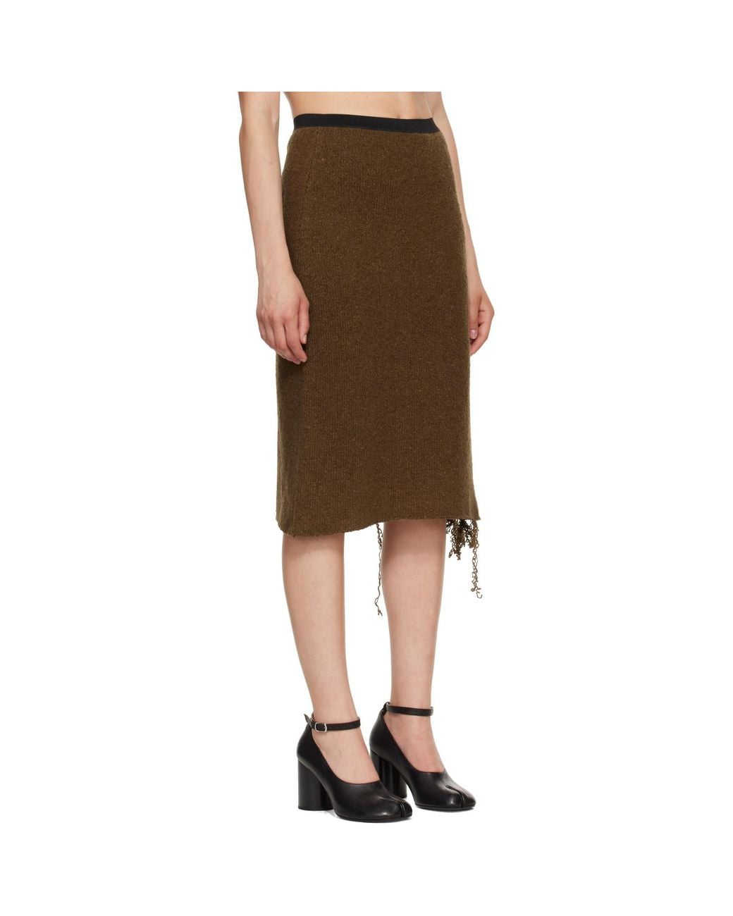 MM6 by Maison Margiela Green Distressed Hem Knitted Skirt