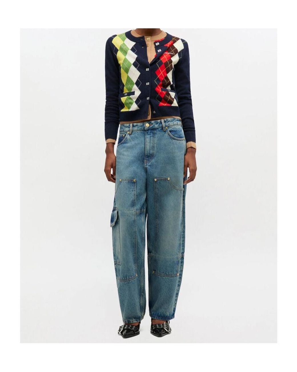 Ganni Blue Low Waist Cargo Jeans