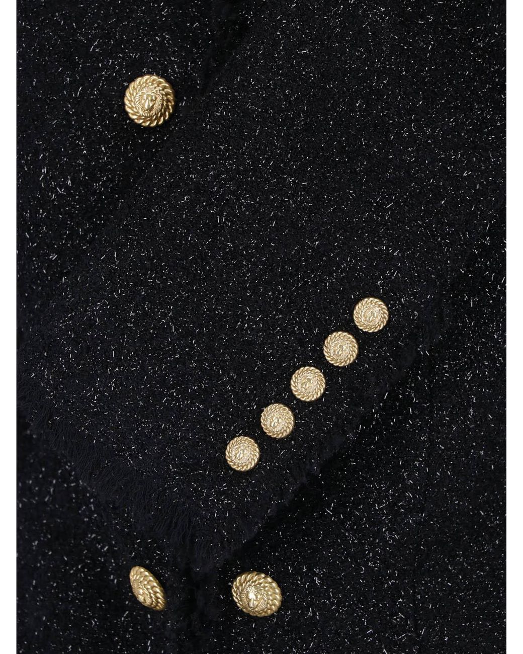 Balmain Black Frayed Hem Button Detailed Jacket
