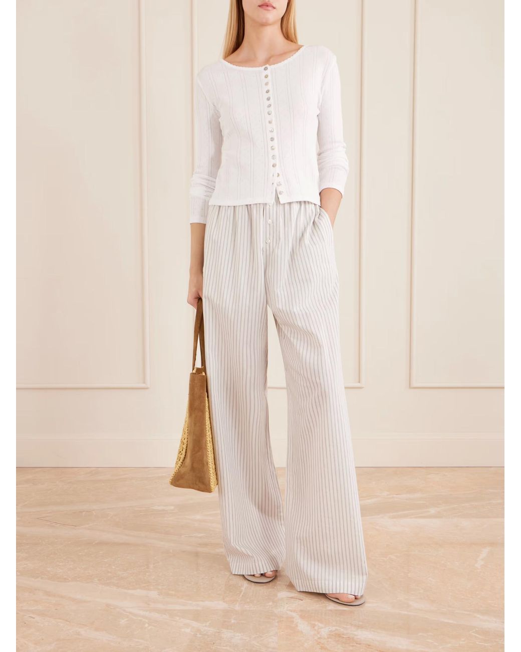 Rohe White Striped Casual Pants