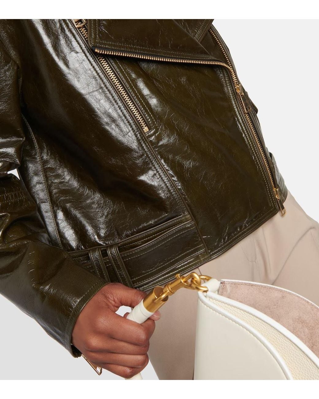 Dorothee Schumacher Black Lapel Long-Sleeved Leather Jacket