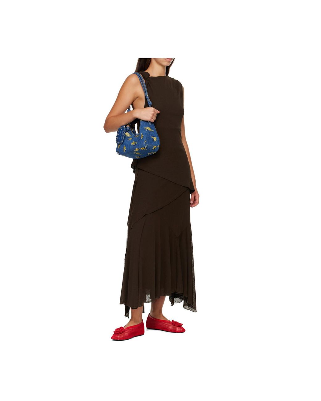 Ganni Red Jenny Mesh Flower Ballet Flats