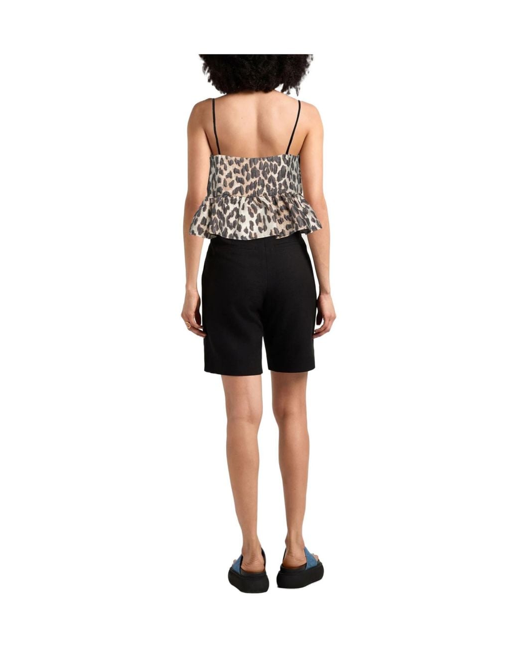 Ganni Black Leopard Print Sleeveless Cropped Top