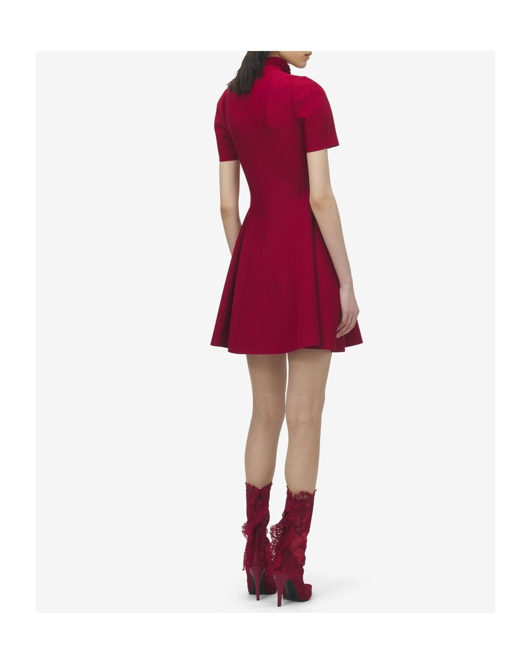 McQueen Red Lace Panel Mini Dress
