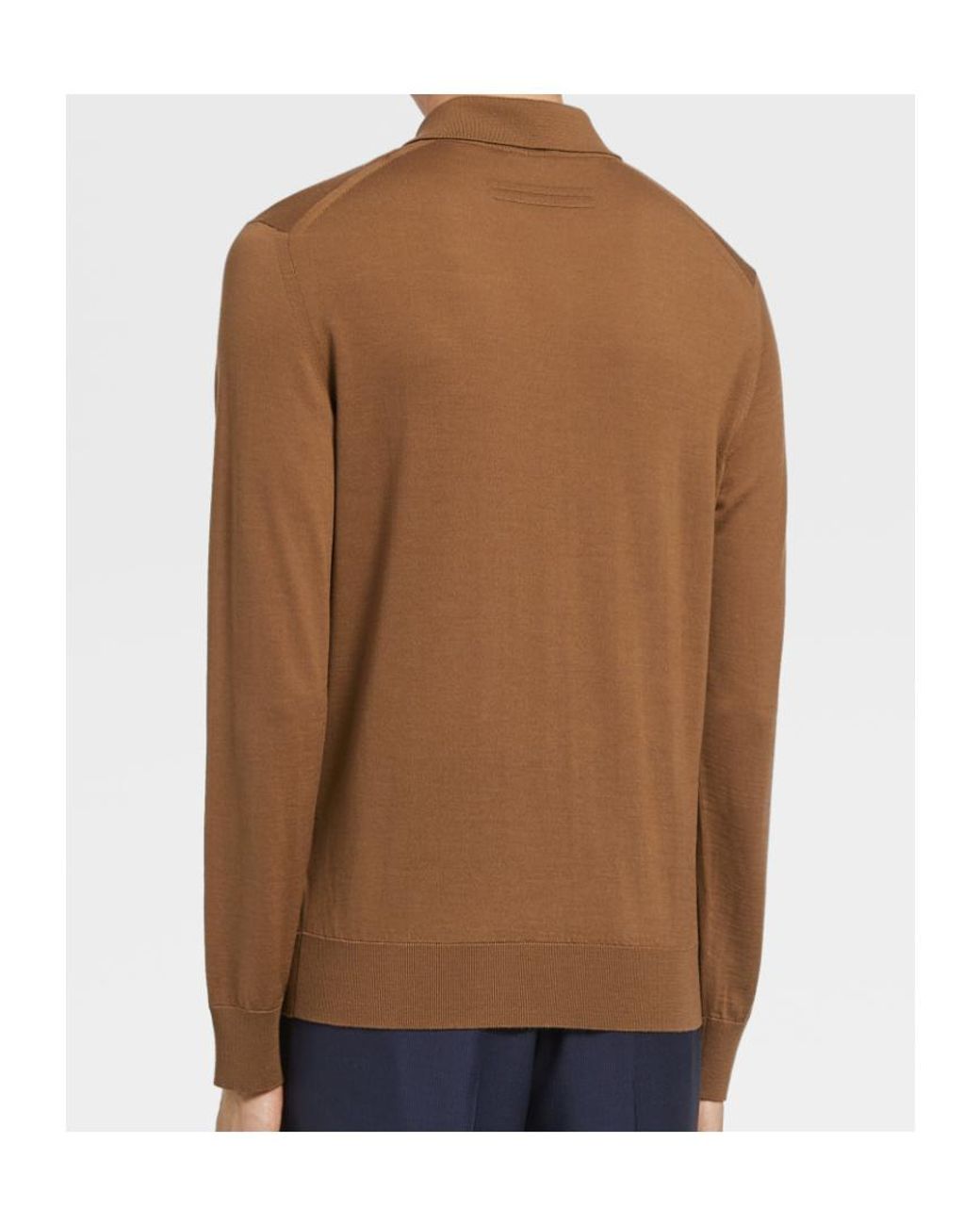 Zegna Brown Logo Long-Sleeved Polo Shirt for men