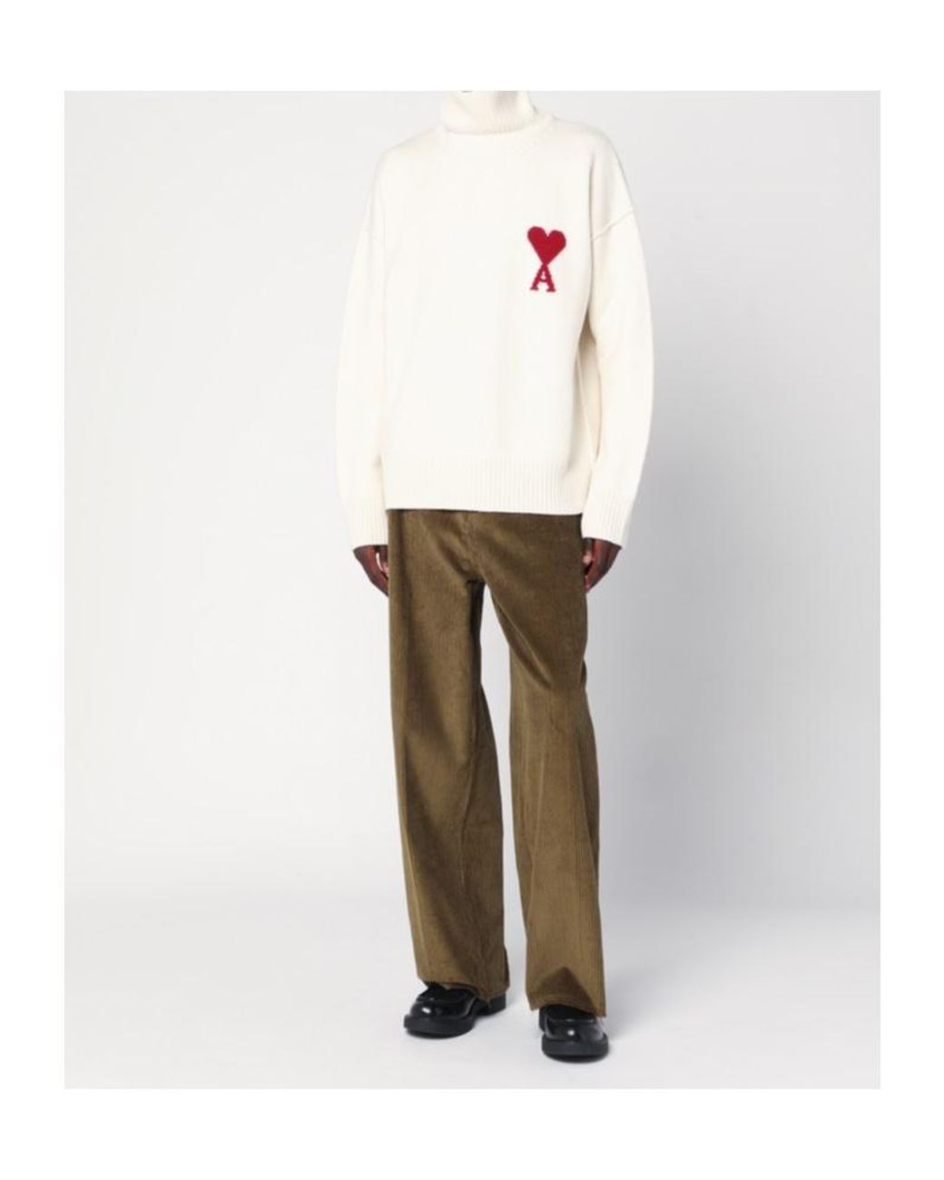 AMI White Ami De Coeur Funnel Neck Sweater for men