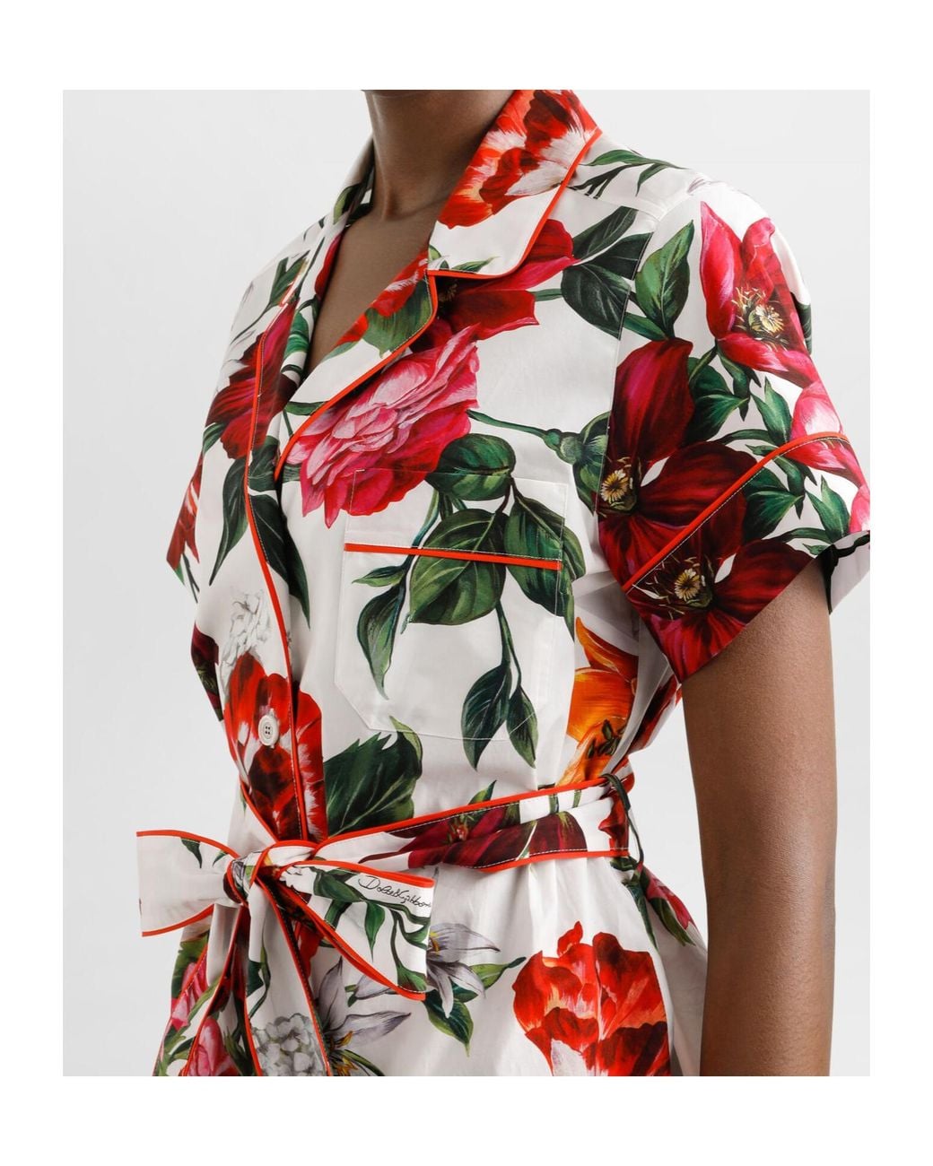 Dolce & Gabbana Red Flower-Printed Poplin Vanity Shirt