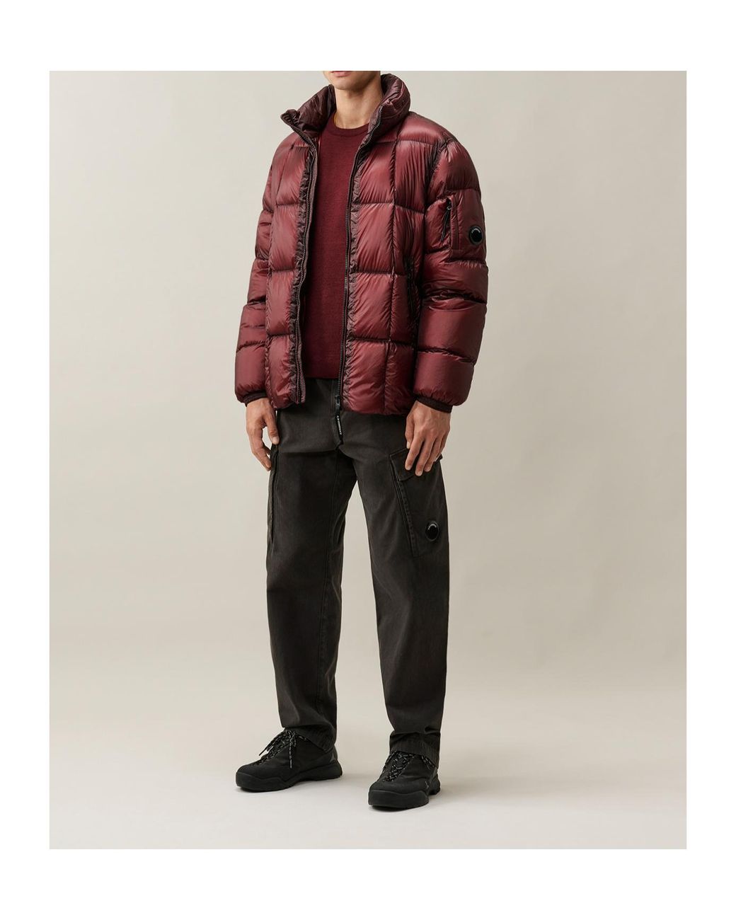 C P Company Red Goggle-Hood Down Jacket for men