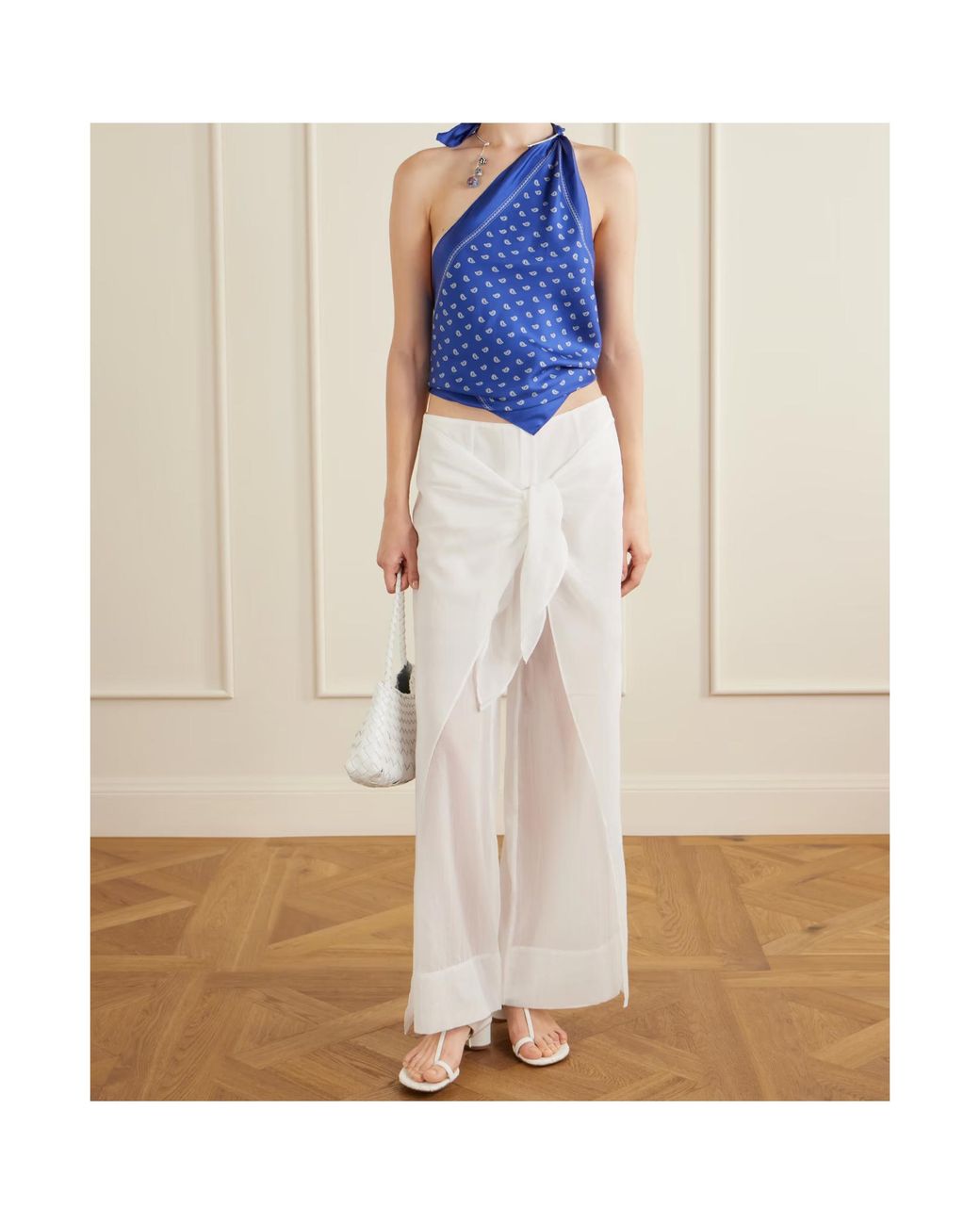Christopher Esber White Porto Tie-Detailed Cotton-Voile Wide-Leg Pants