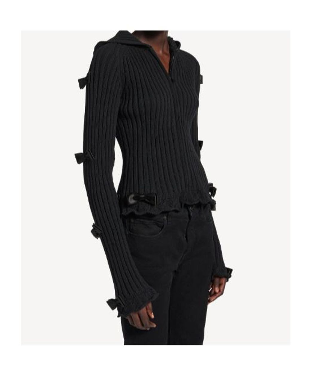 Balenciaga Black Fitted Bow Zip Hooded Sweater