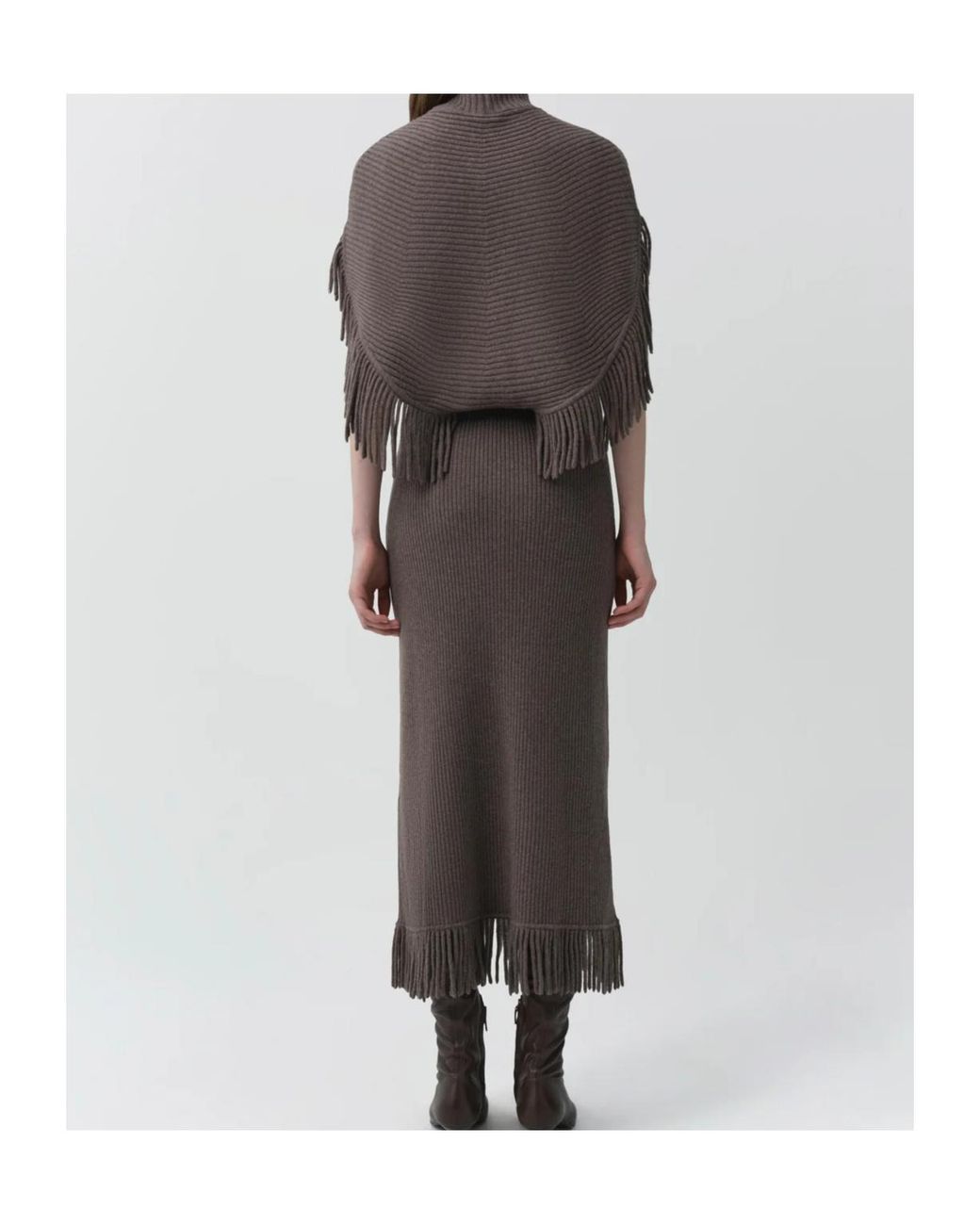 Jonathan Simkhai Brown Fringe-Trim Ribbed-Knit Dress