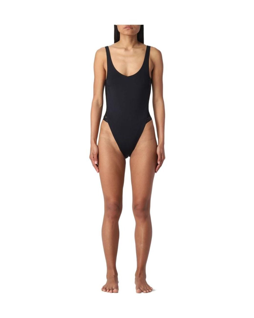 Twinset Blue Side-Straps U-Neck One Piece Swimsuit