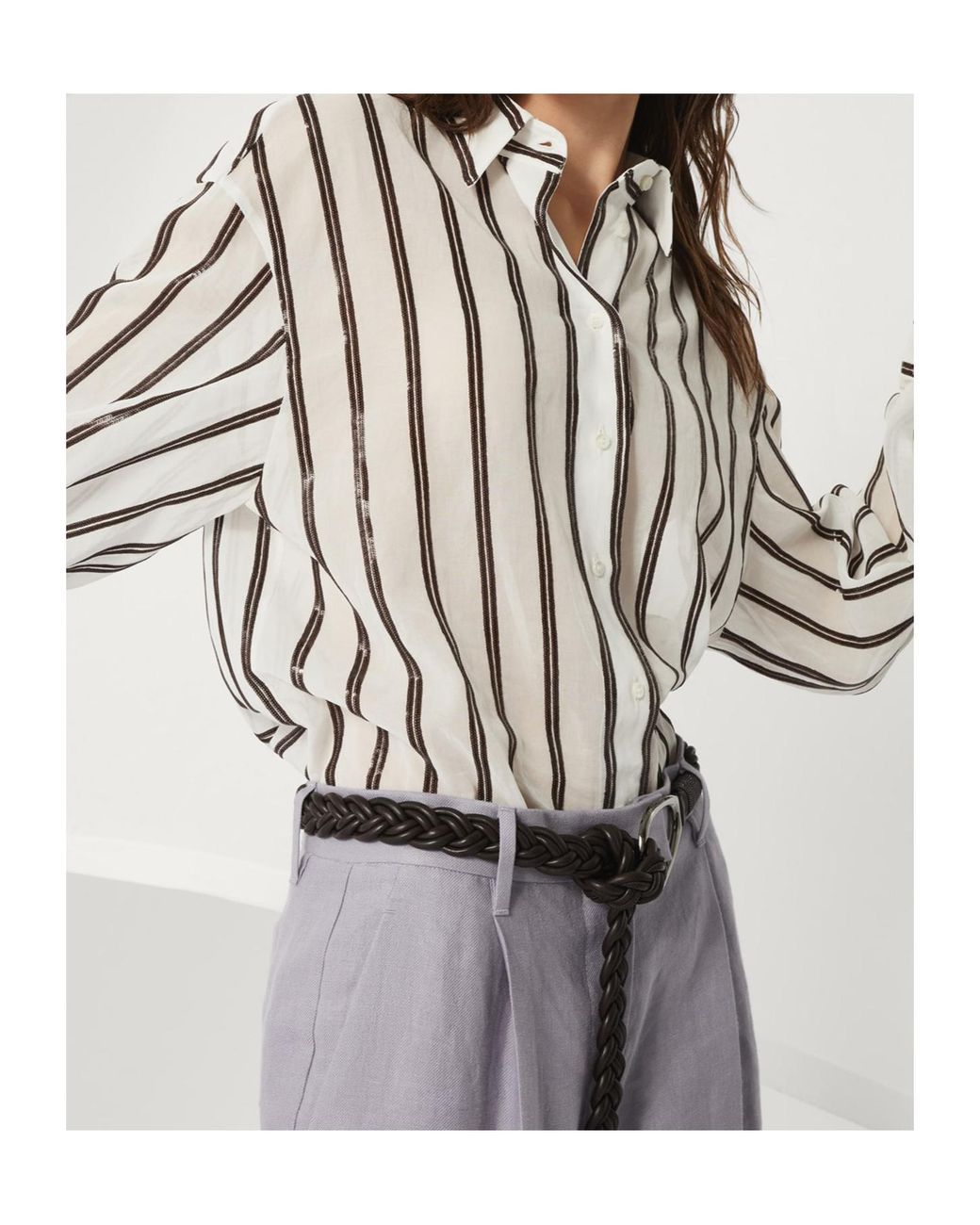 Brunello Cucinelli White Sequin Embellished Long-Sleeved Shirt