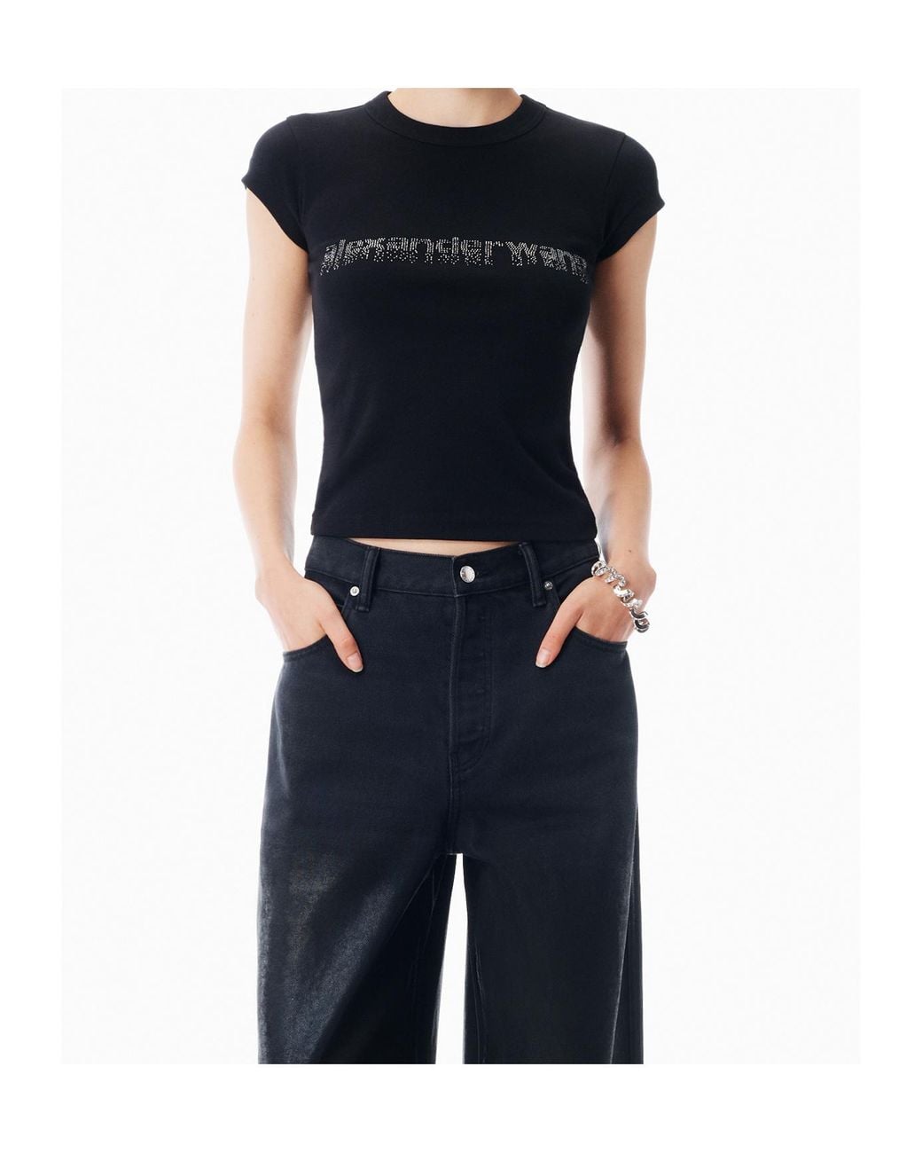 Alexander Wang Black Logo-Embellished Crewneck T-Shirt