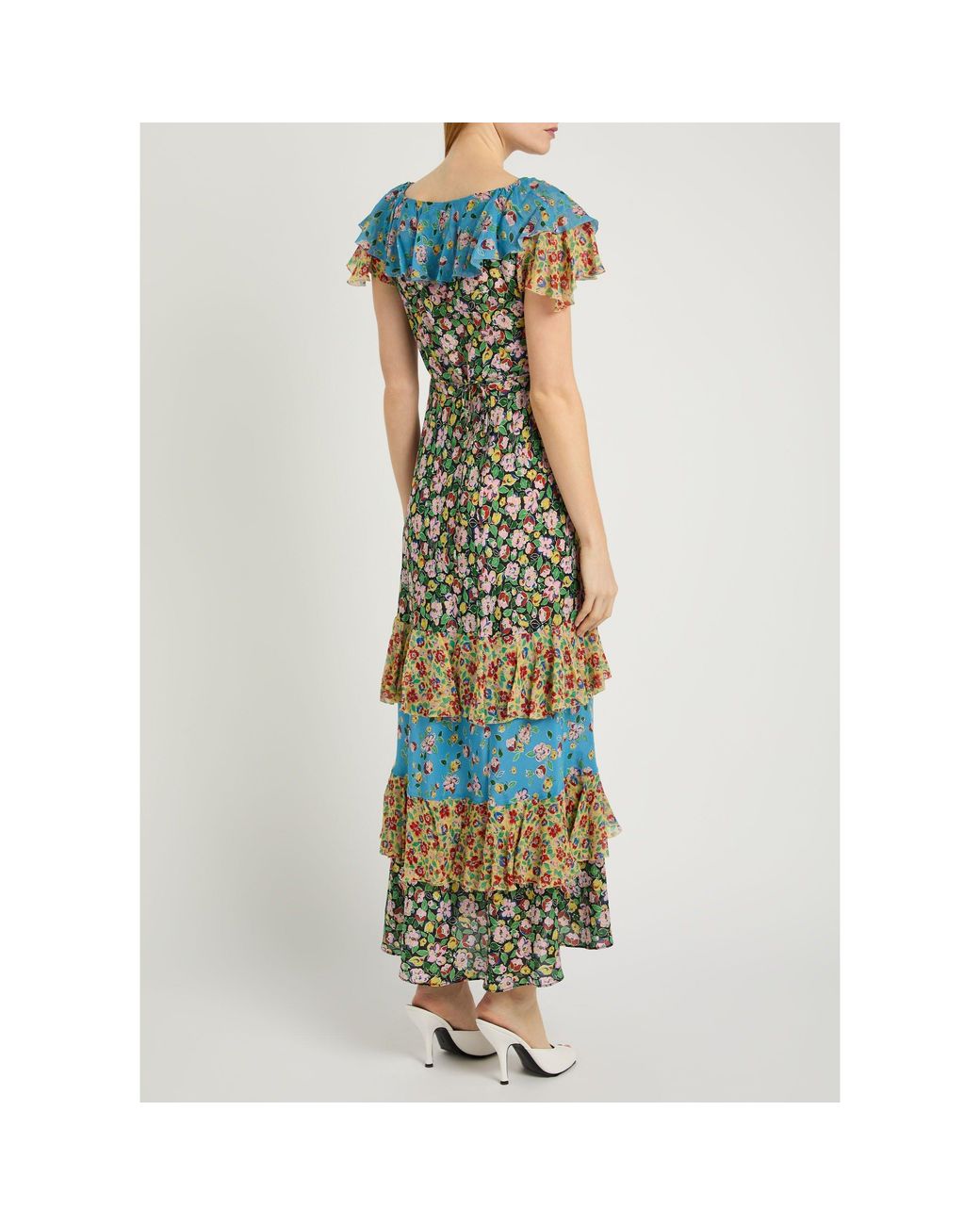 Rixo Blue Floral Silk Maxi Dress