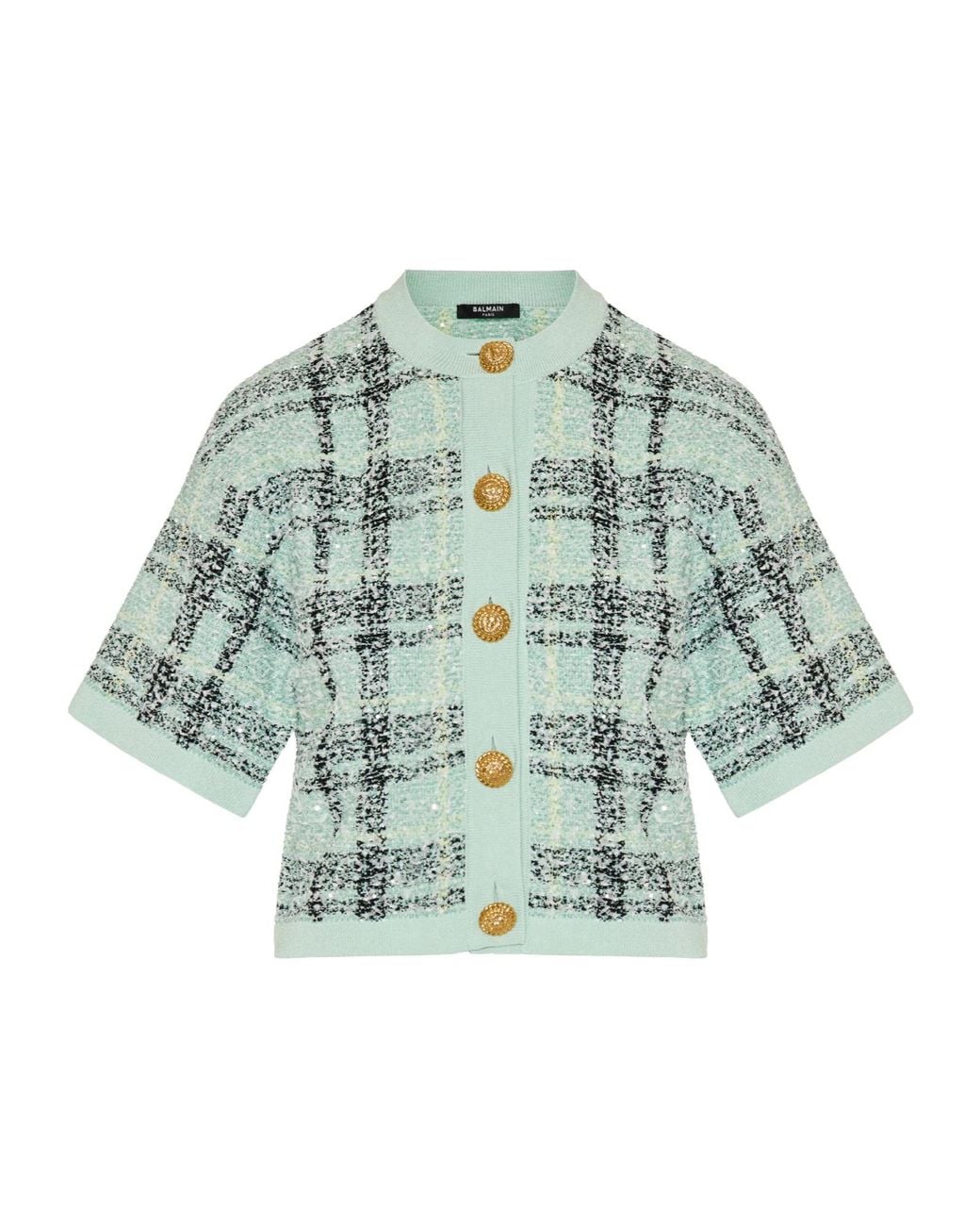 Balmain Blue Checked Button-Up Cardigan