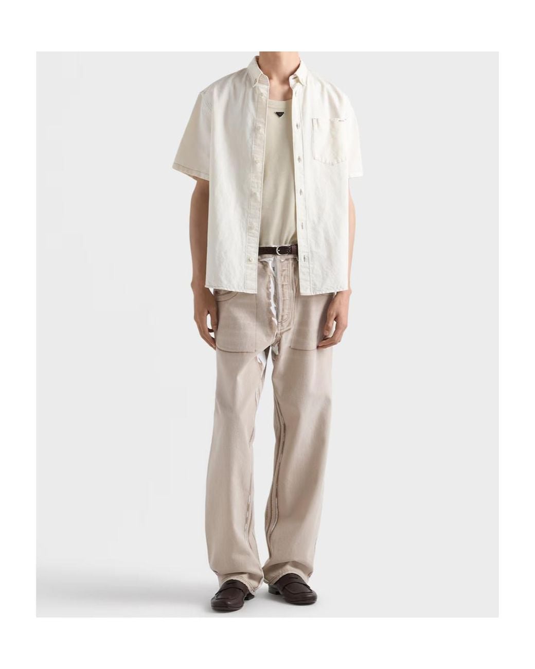 Prada White Short-Sleeved Chambray Shirt for men