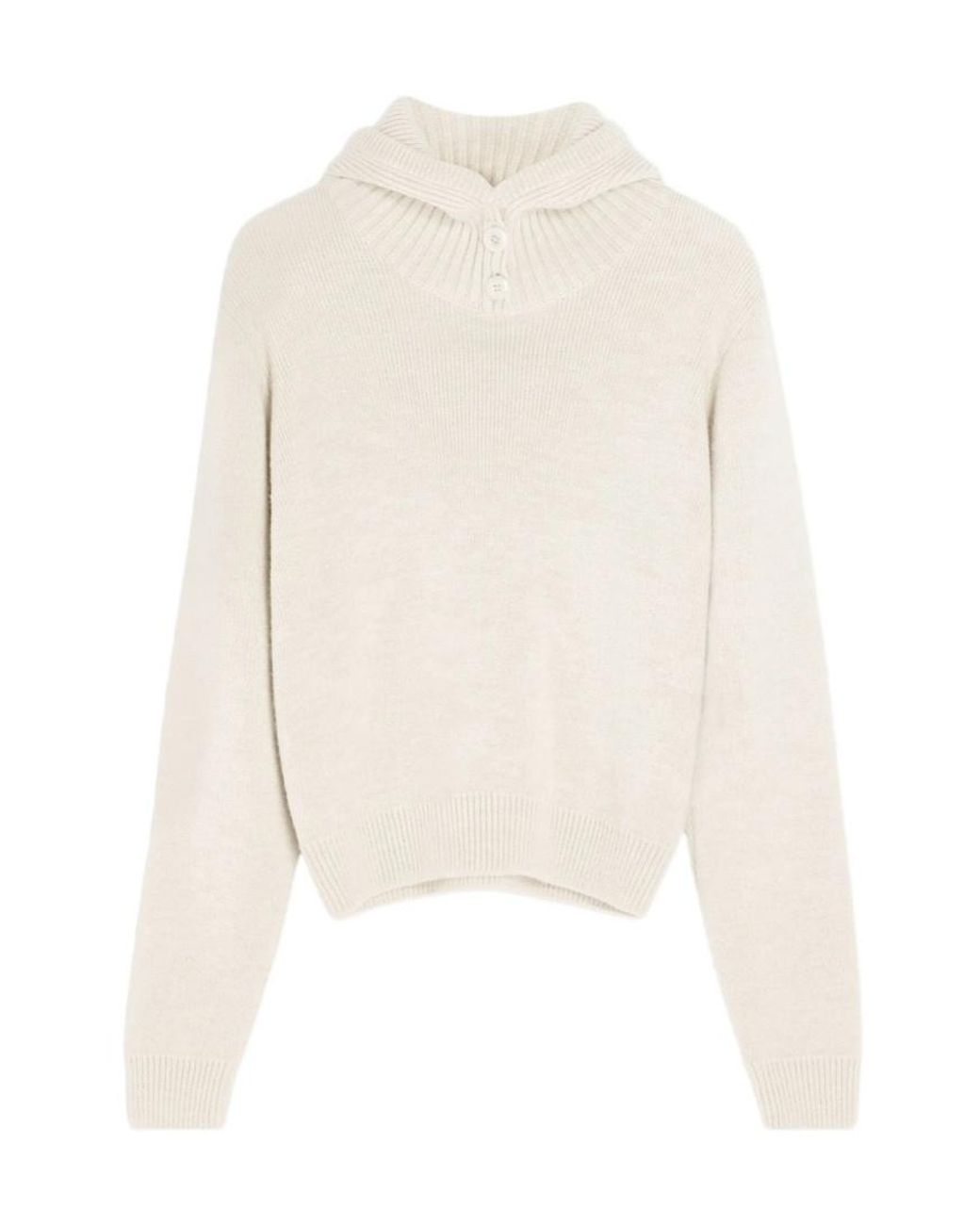 Lemaire White Ribbed Hooded Jumper