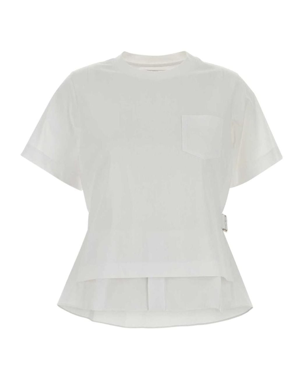 Sacai White Belted Poplin-Jersey T-Shirt