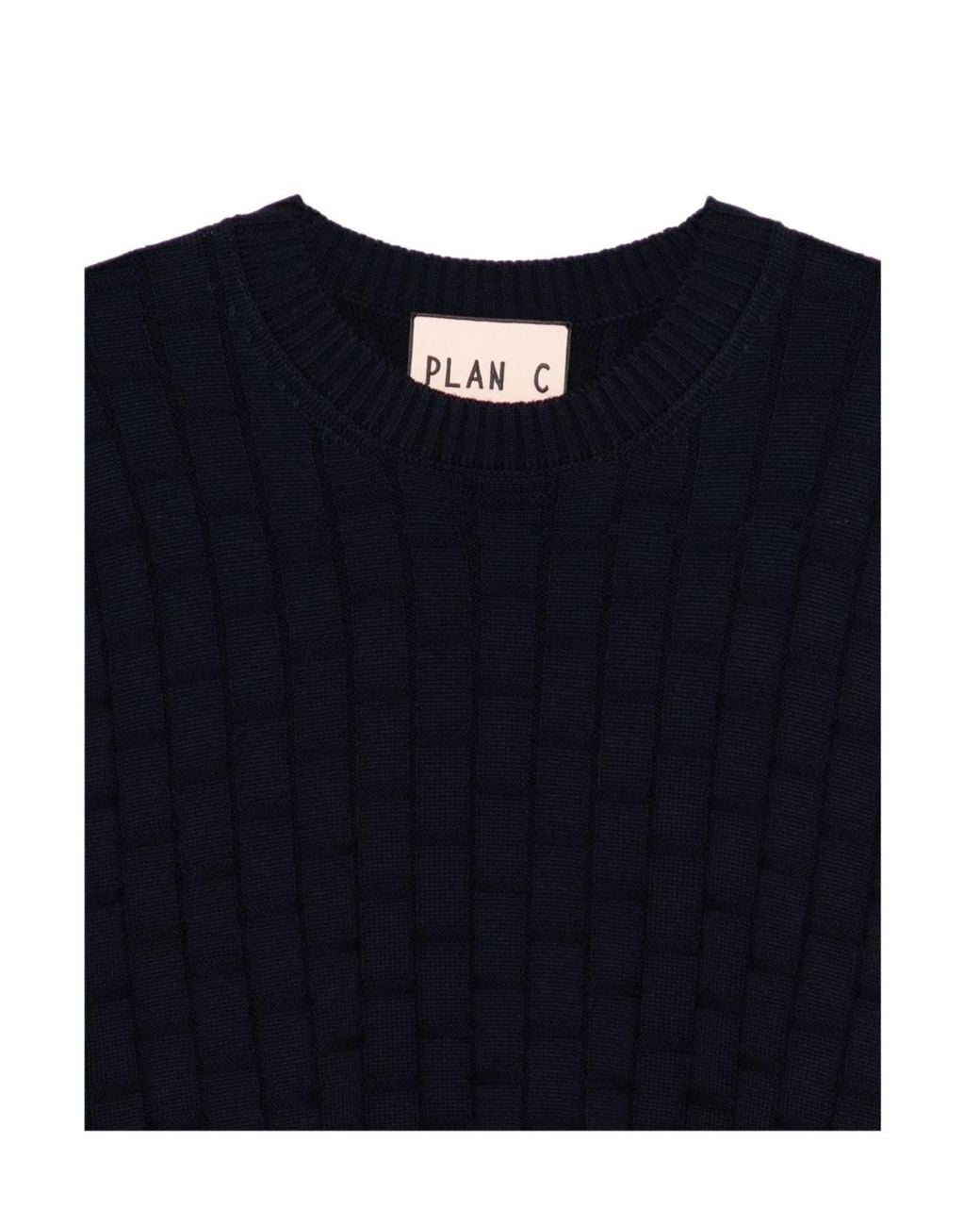 Plan C Blue Ribbed Pullover Knitwear