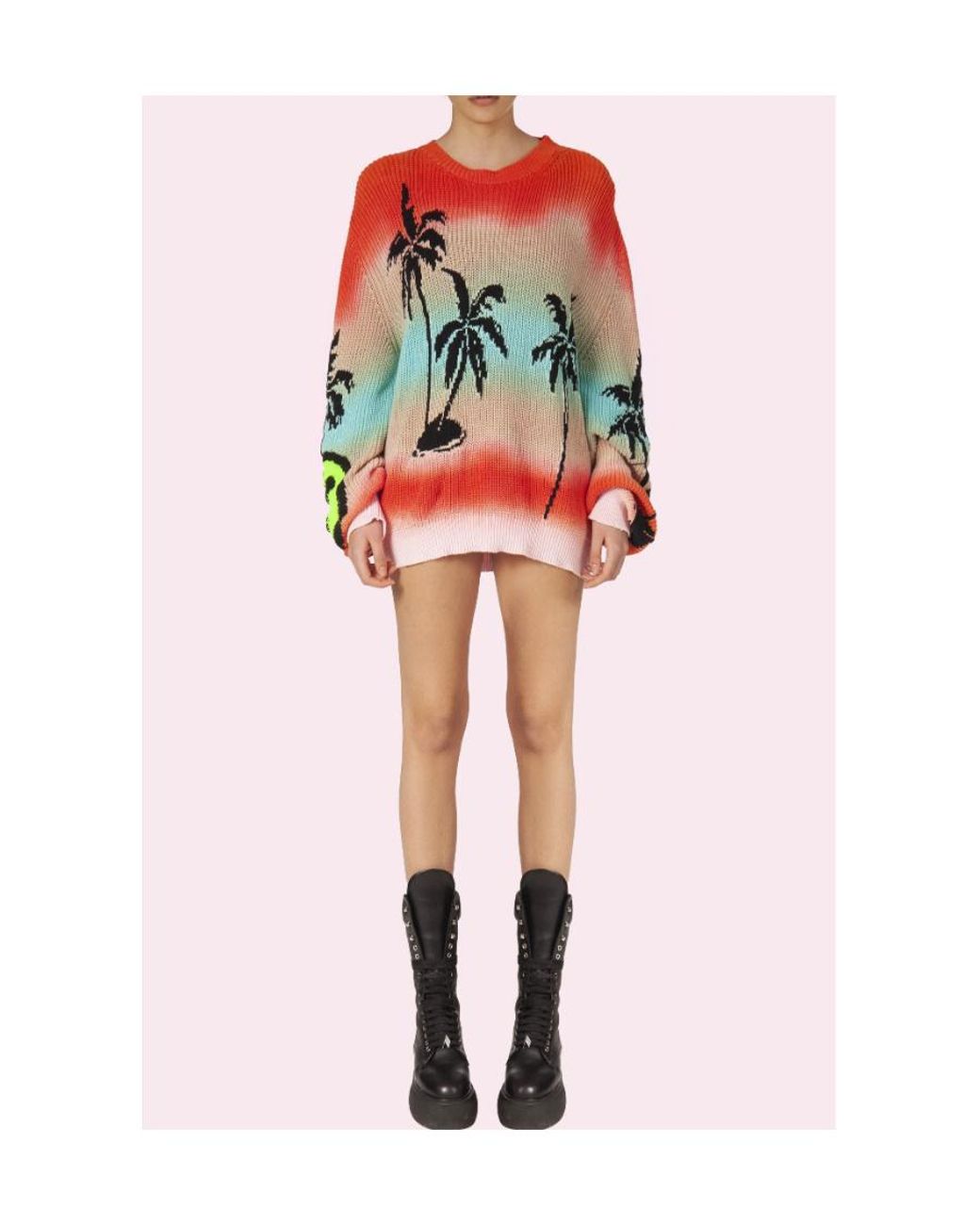 Barrow Red Plam Tree Graphic Intarsia Crewneck Sweater for men