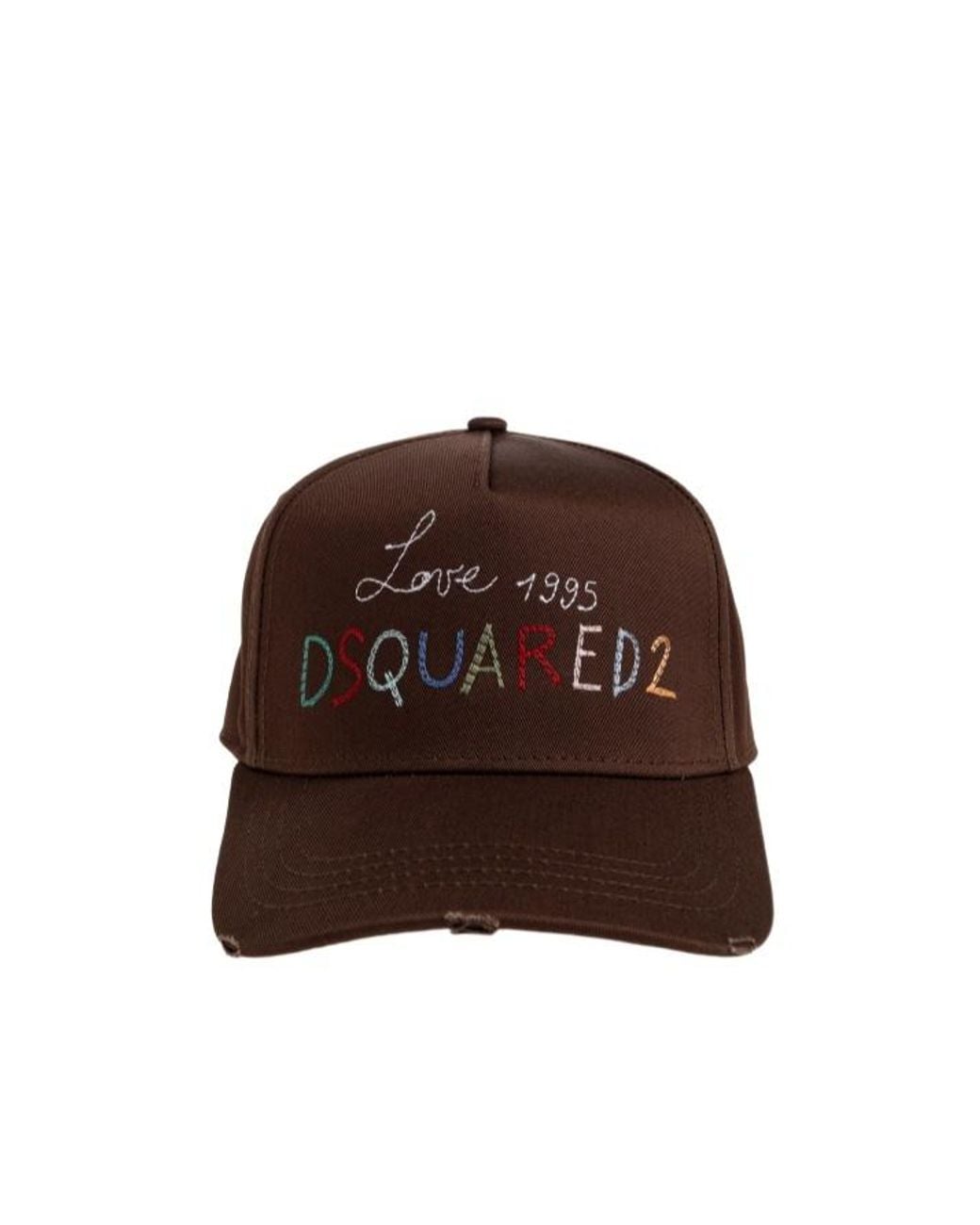 DSquared² Brown Logo Embroidered Distressed Baseball Cap for men
