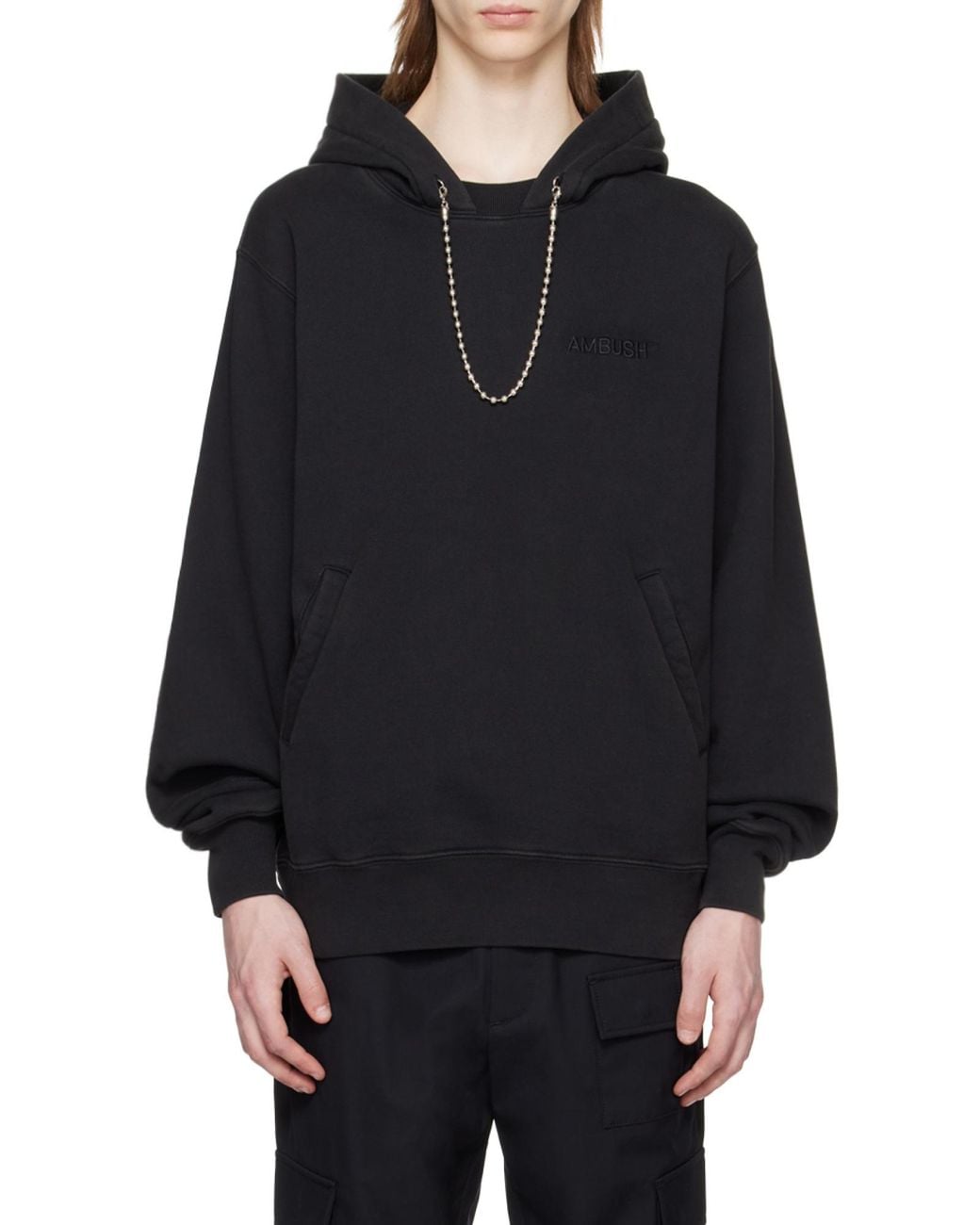Ambush Black Ballchain-Detail Cotton Hoodie for men