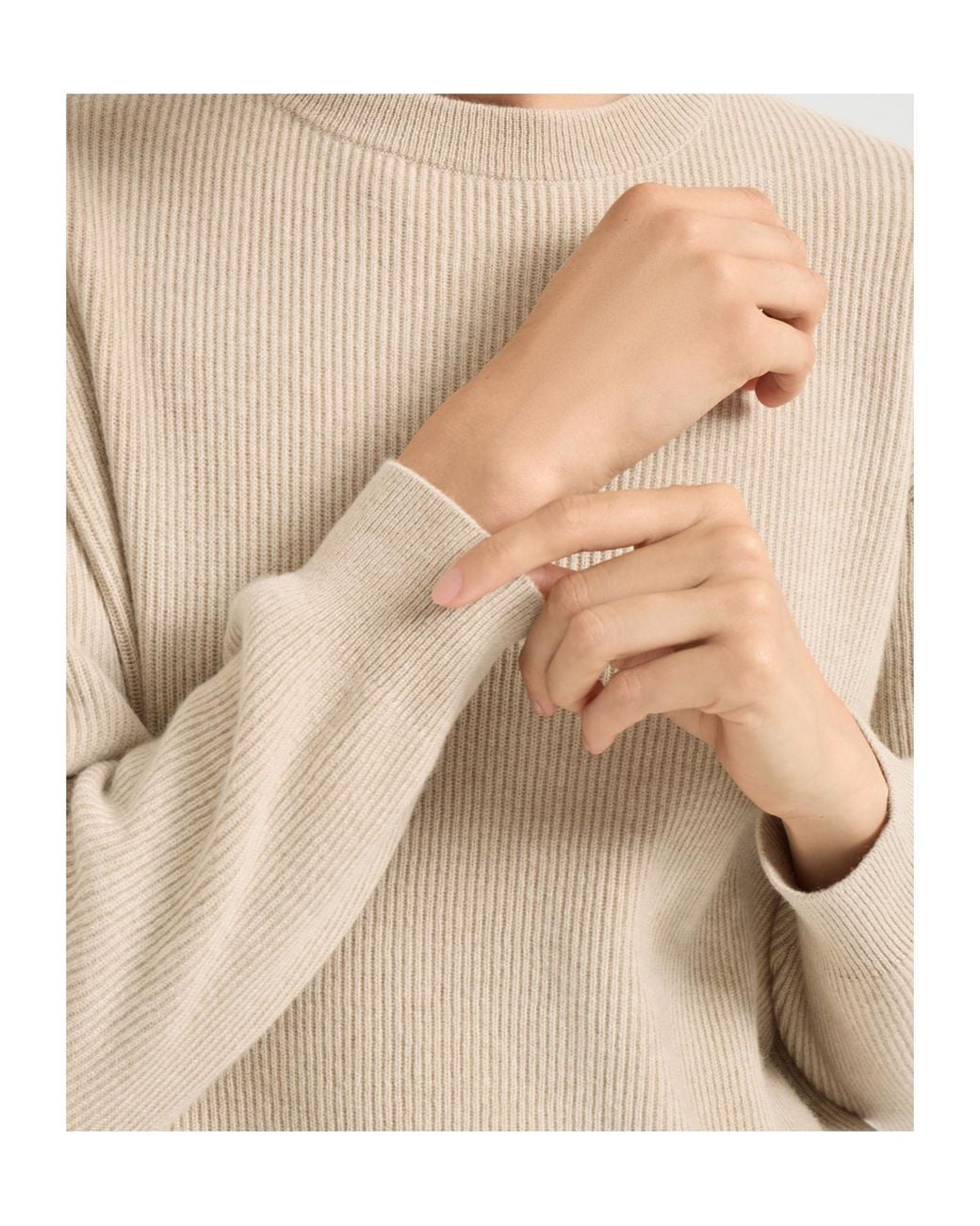 Brunello Cucinelli White Cashmere English Rib Knit Sweater