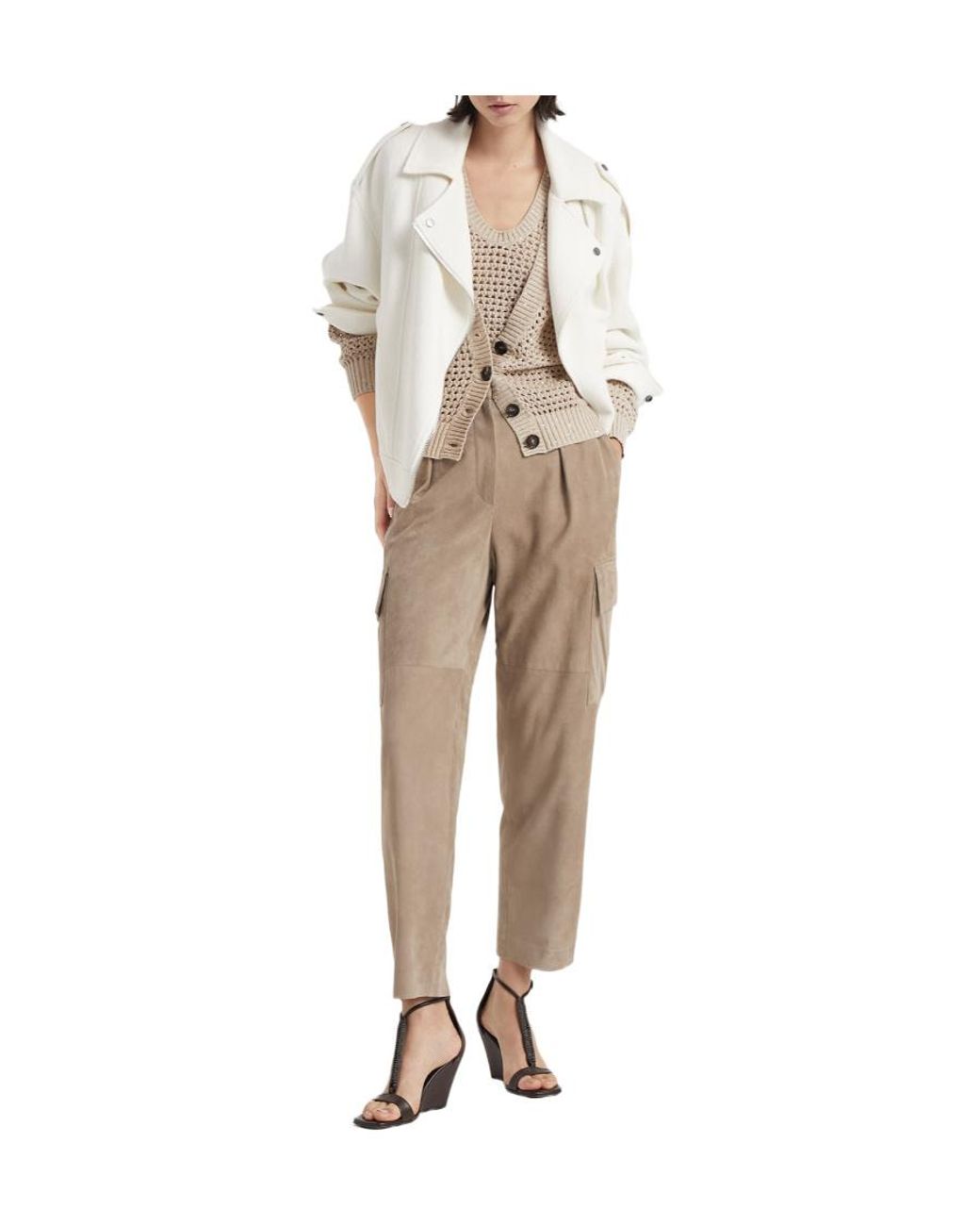 Brunello Cucinelli Natural High-Waist Straight-Leg Trousers