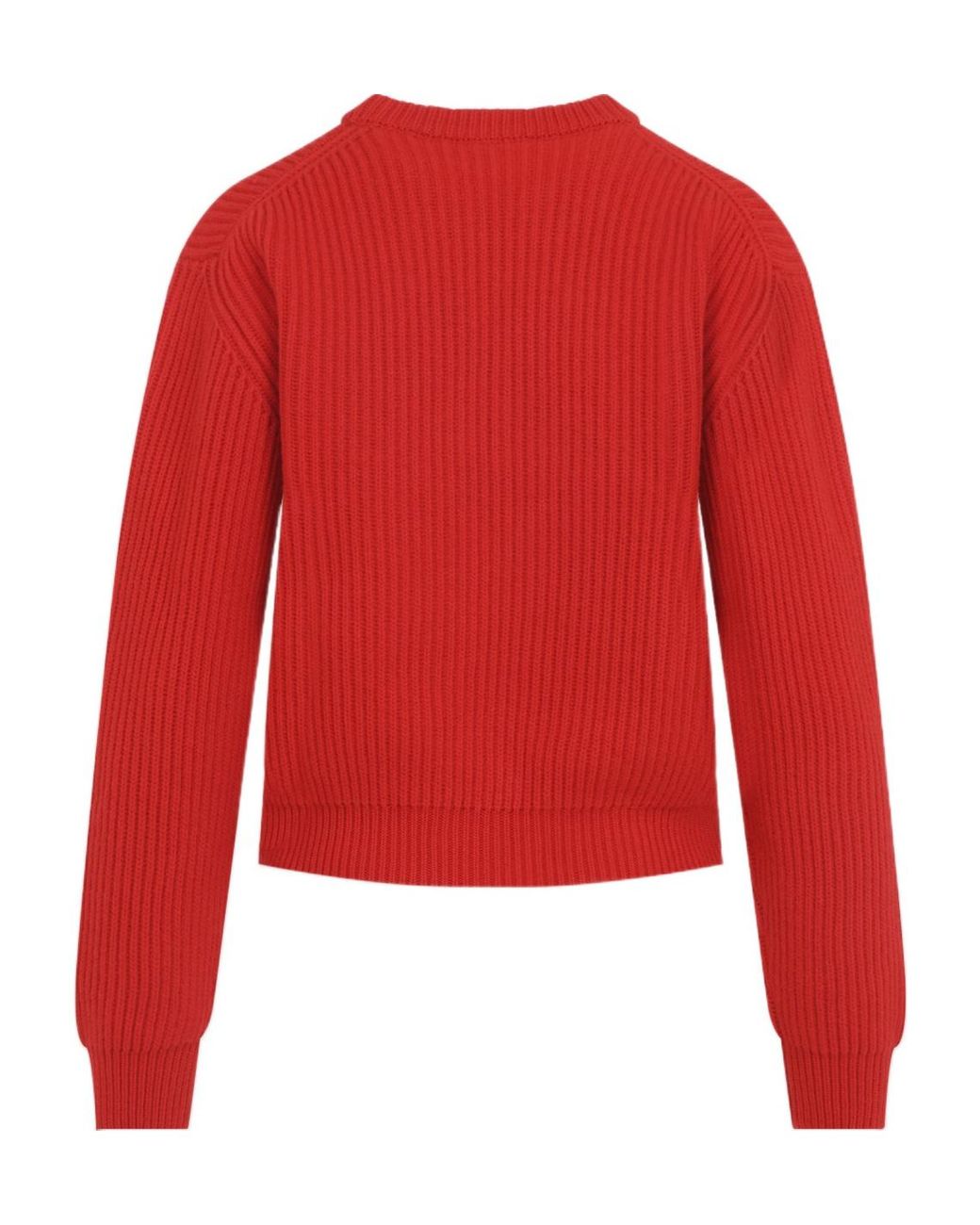 Jil Sander Red Ribbed Crew-Neck Knitted Sweater