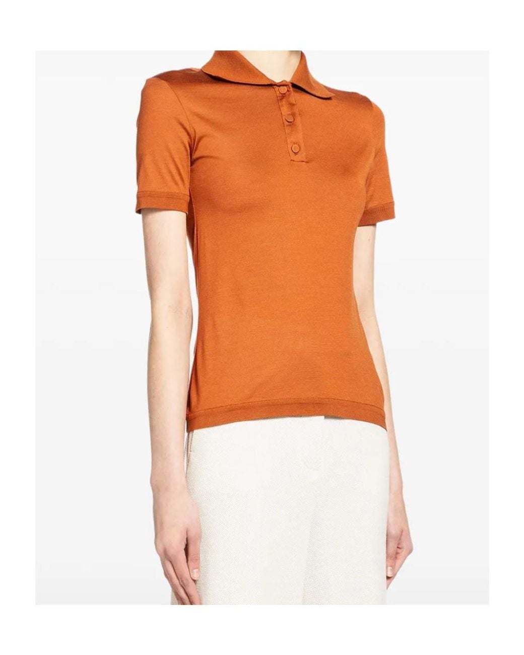 Max Mara Orange Short-Sleeve Silk Polo Shirt