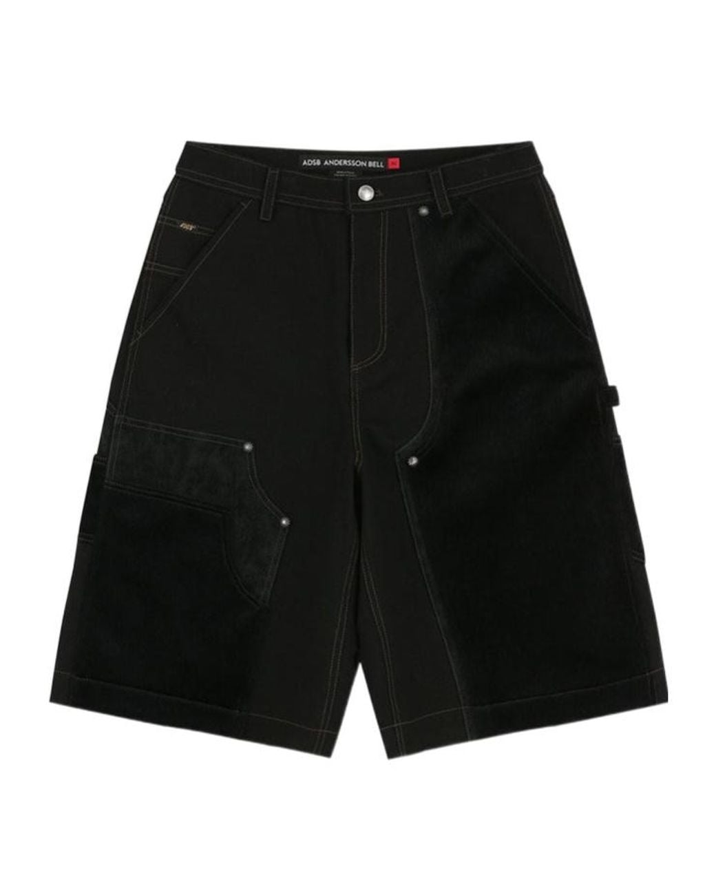 ANDERSSON BELL Black Patchwork Cargo Shorts for men