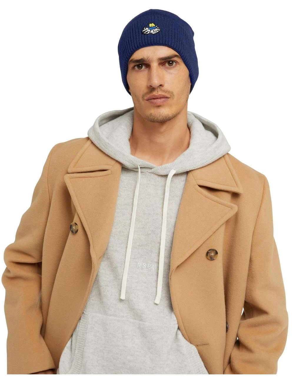 MSGM Blue Logo-Patch Pull-On Beanie for men