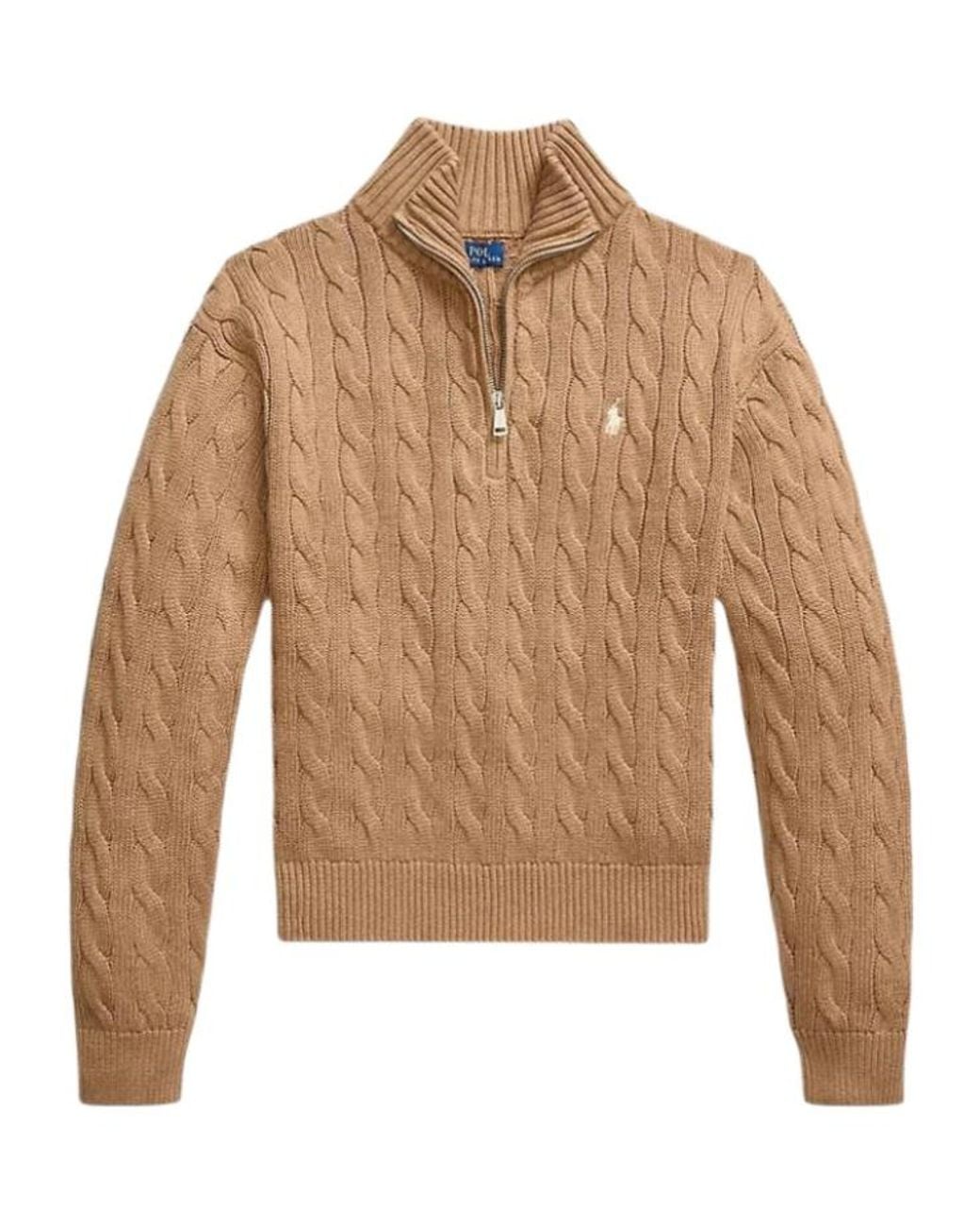 Polo Ralph Lauren Brown Cable-Knit Zip Sweater