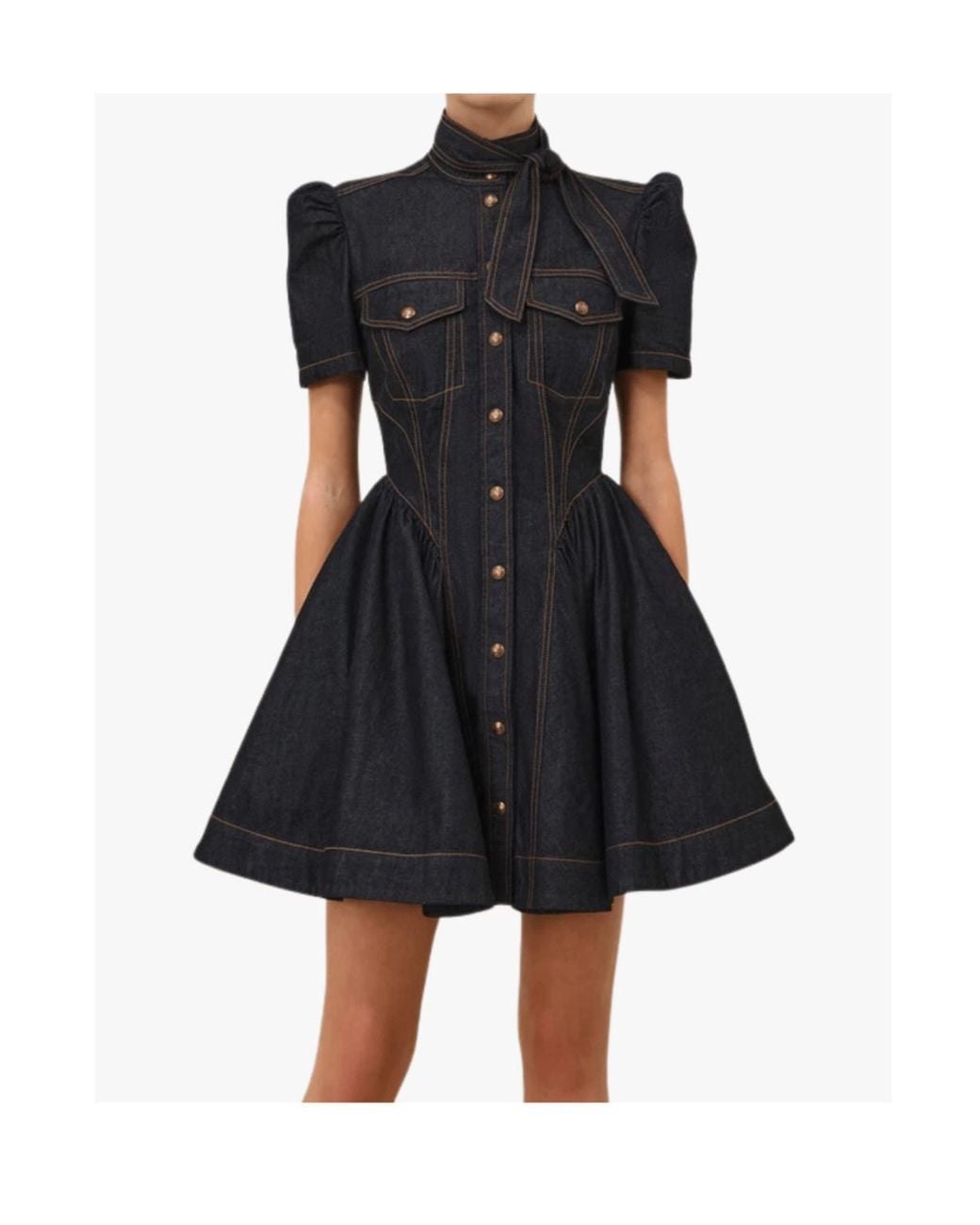 Zimmermann Black Buttoned Denim Shirt Dress