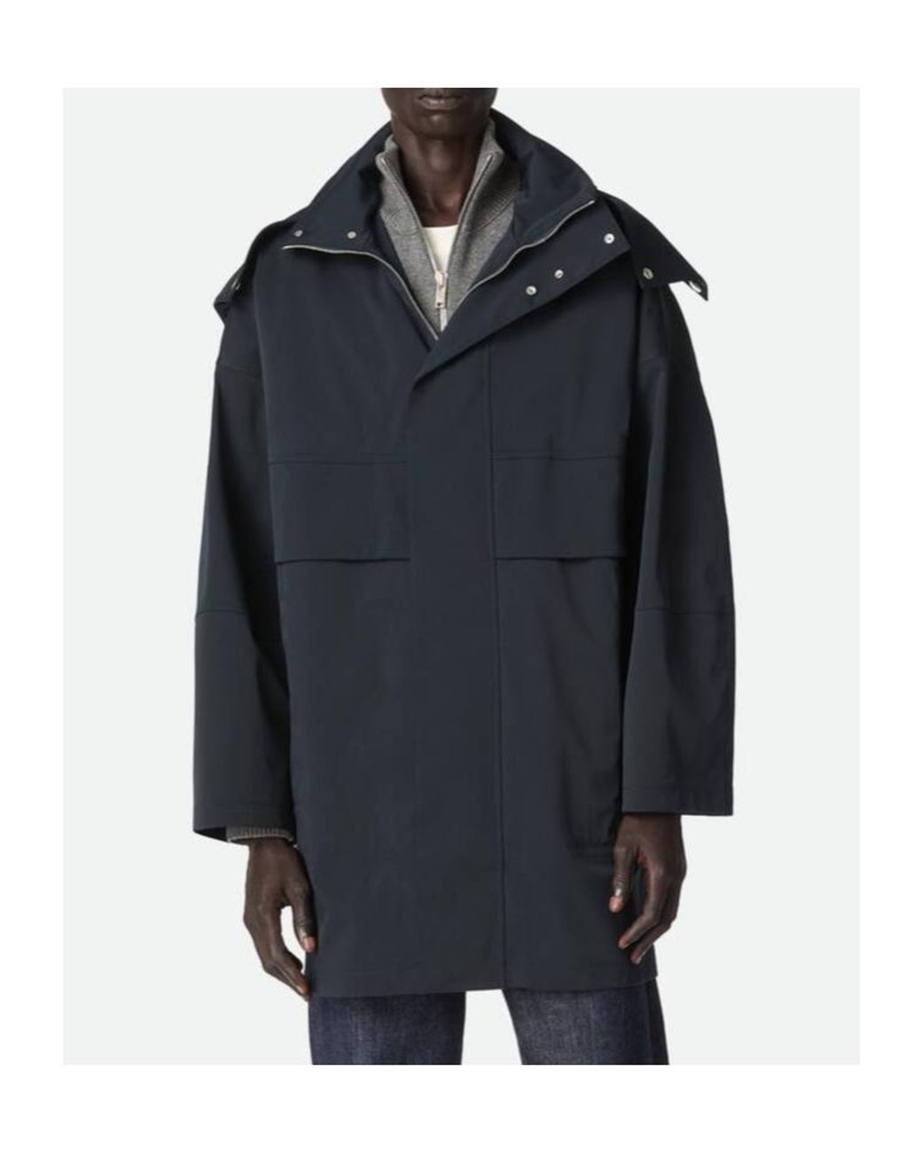 Bottega Veneta Blue Bonded Tech Wool Hooded Parka for men