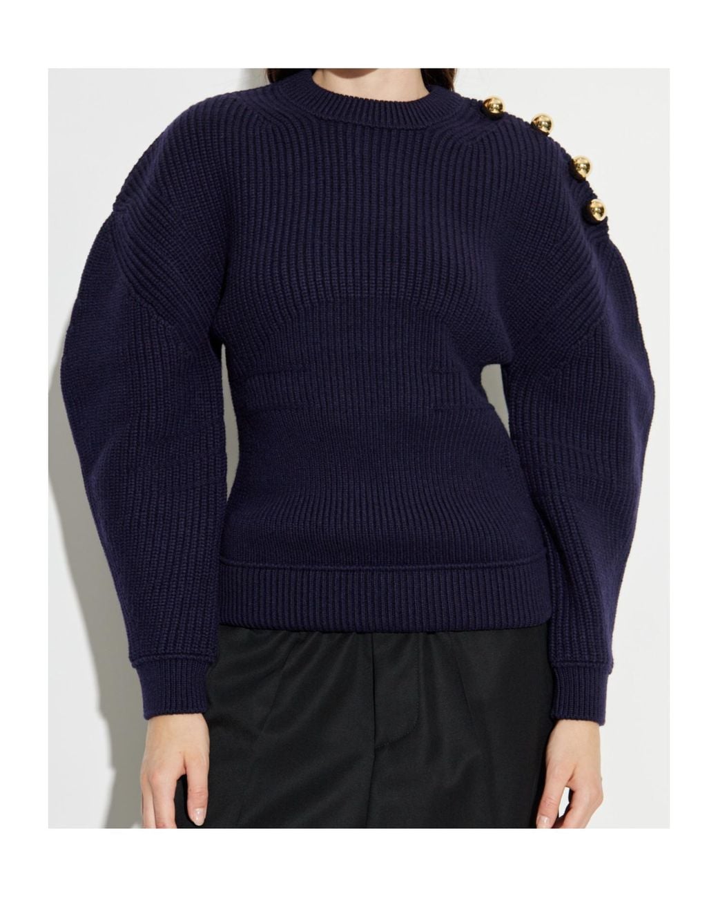 Lanvin Blue Balloon Sleeved Ribbed Jumper