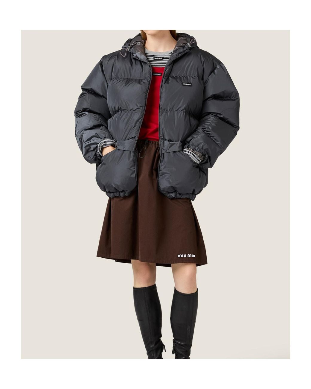 Miu Miu Gray Technical Fabric Down Jacket