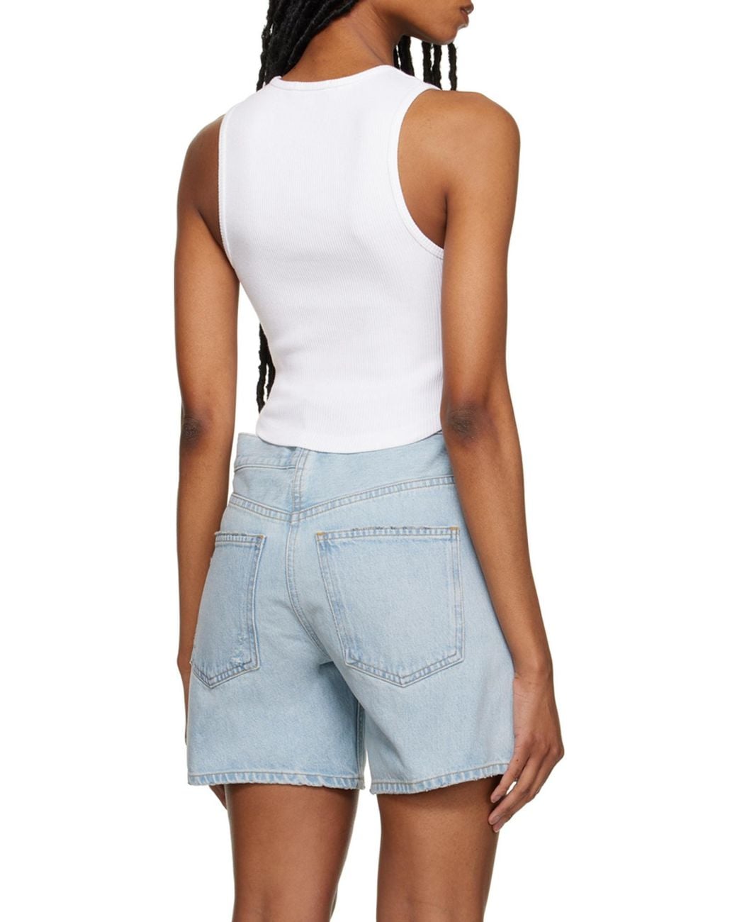 Agolde White Nova Ribbed Stretch Blend Short Tank Vest