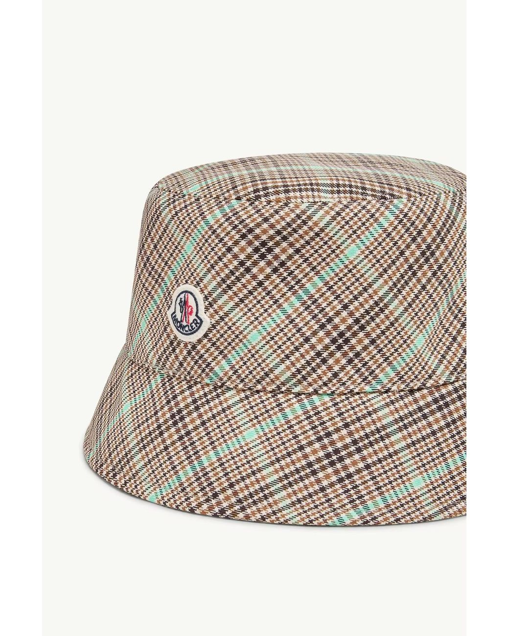 Moncler White Checked Bucket Hat