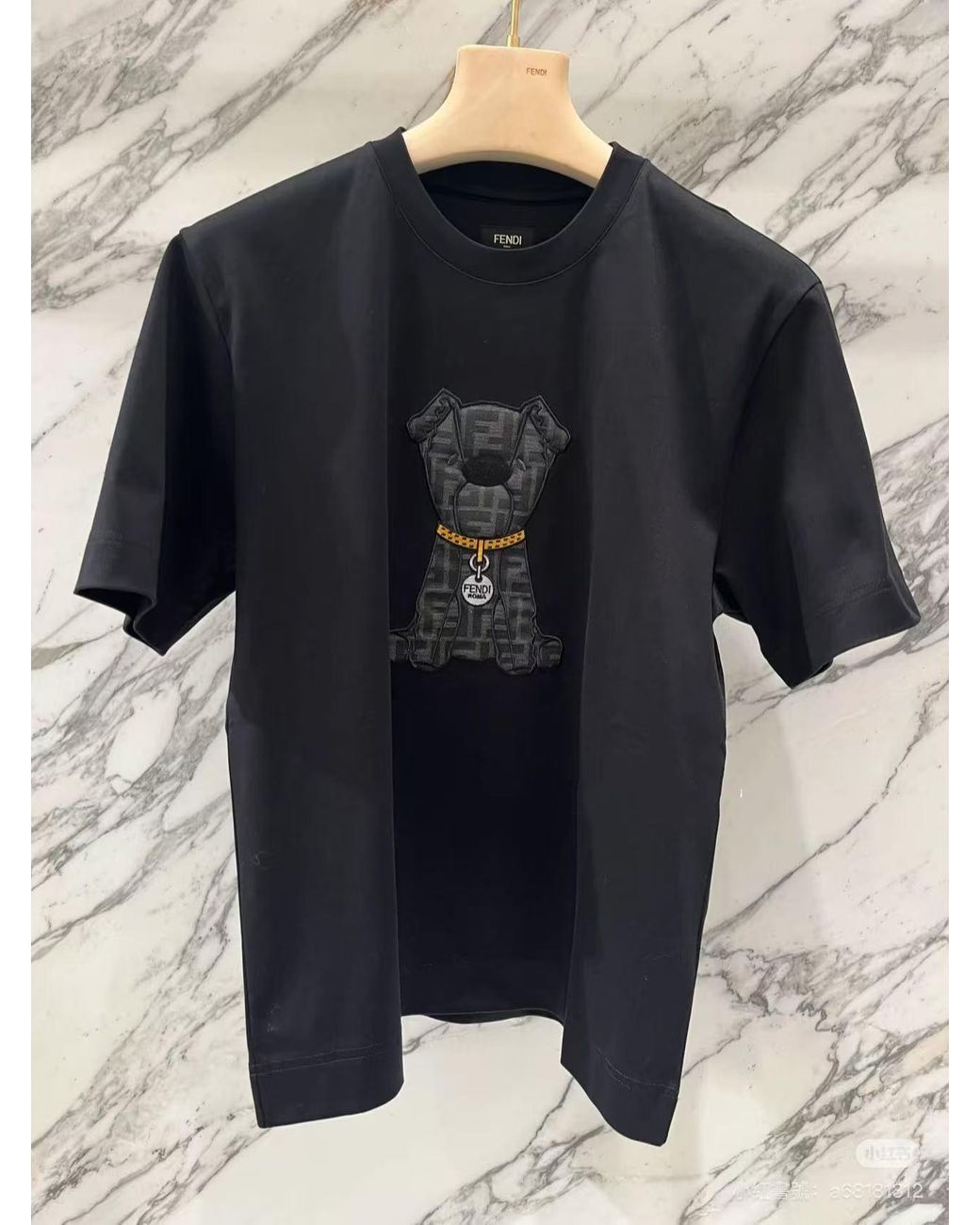 Fendi Black Logo Dog Crewneck T-Shirt for men
