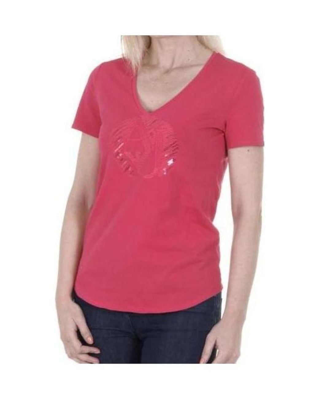 Armani Jeans Pink Small V-Collar T-Shirt