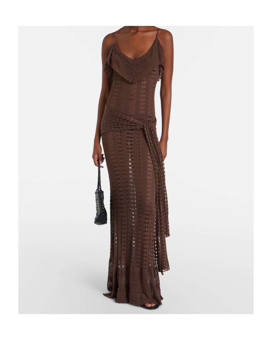 AYA MUSE Brown Ruffled Cutout Dress