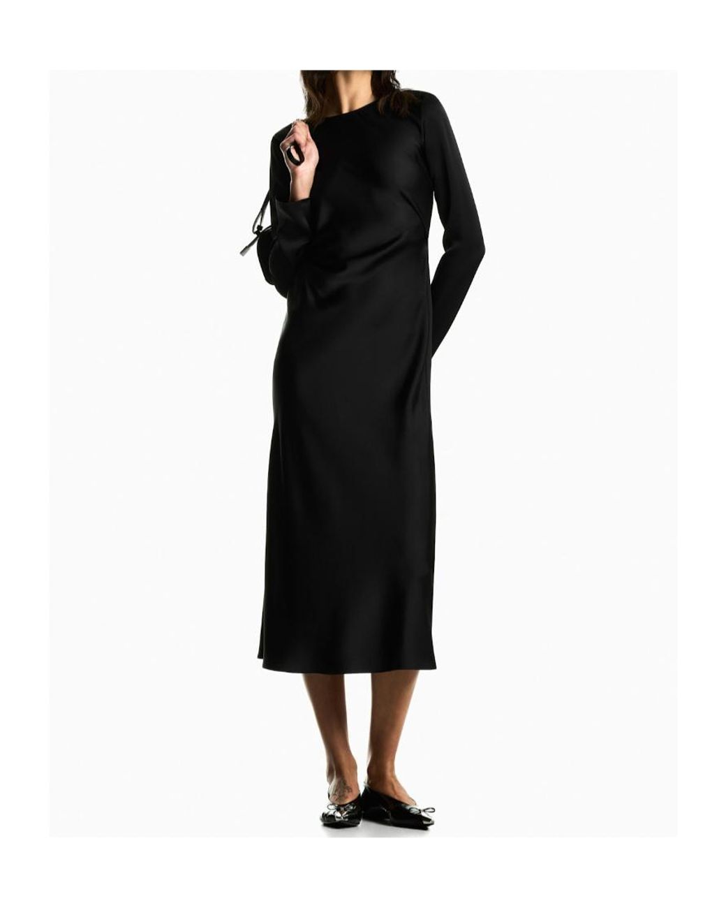 Emporio Armani Black Crewneck Satin Dress