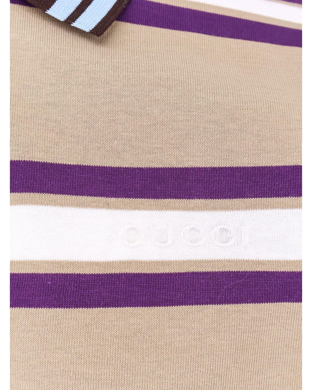 Gucci White Striped Jersey Polo Top for men