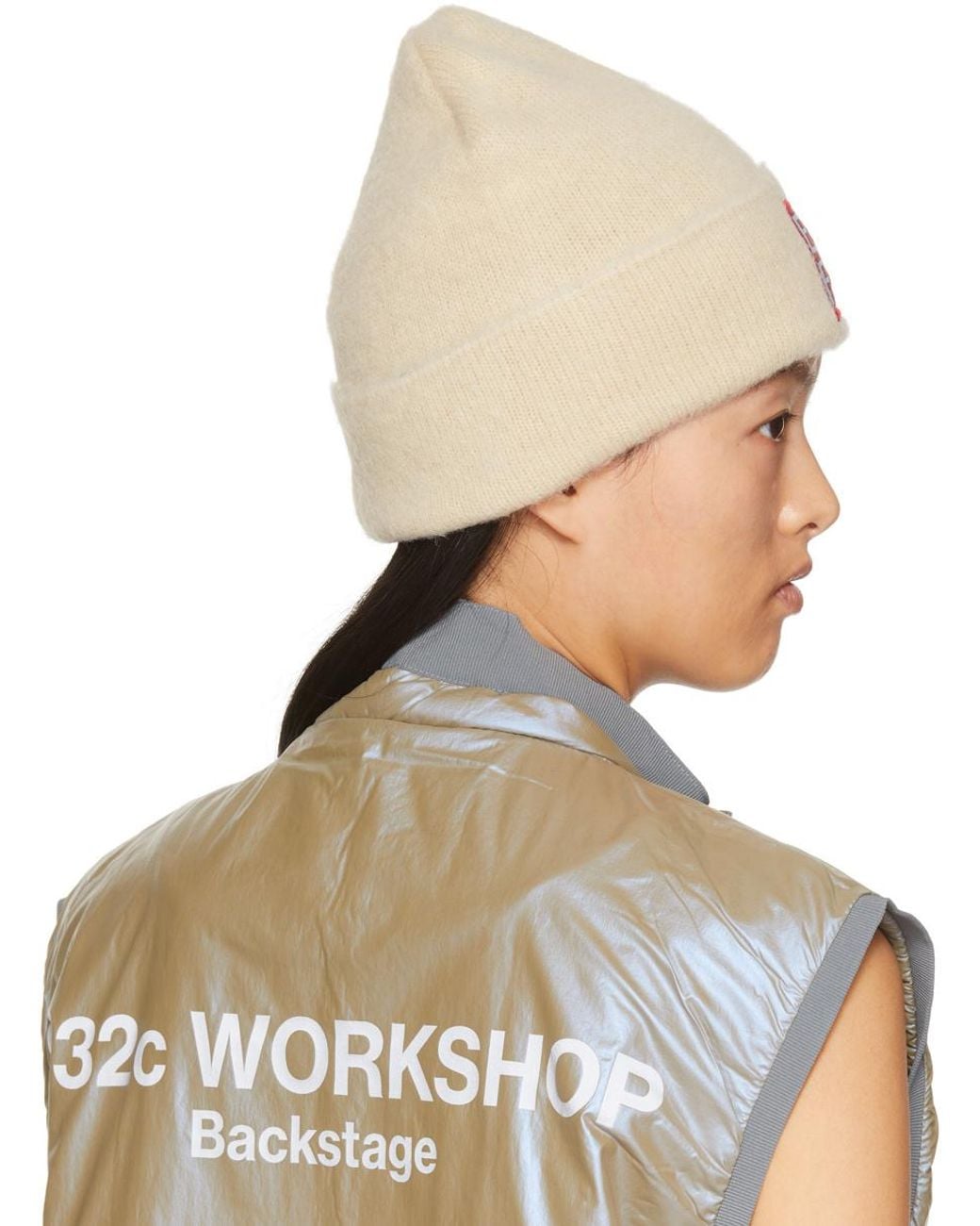 By Far White Logo Patch Turn-Up Brim Beanie