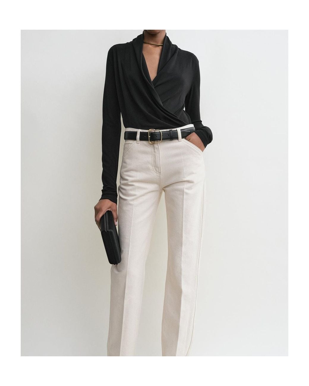 Totême Black Totême Draped Overlapped Jersey Blouse